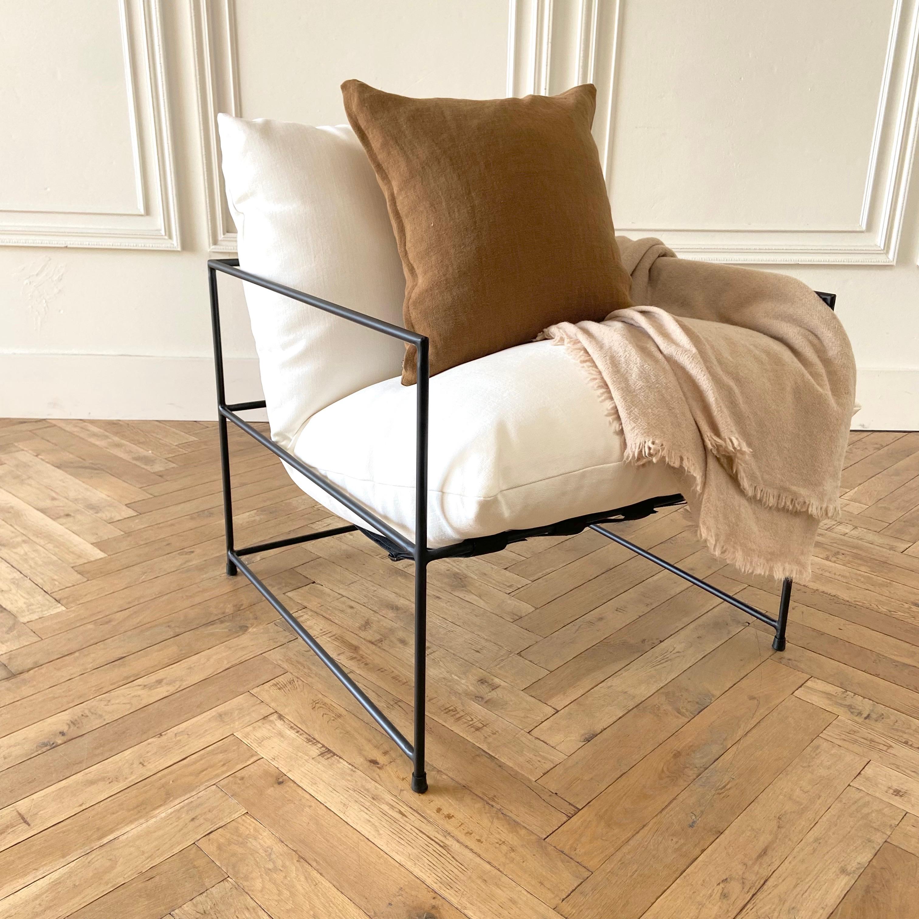 Metal Accent Chair with White Cushions For Sale at 1stDibs iron frame