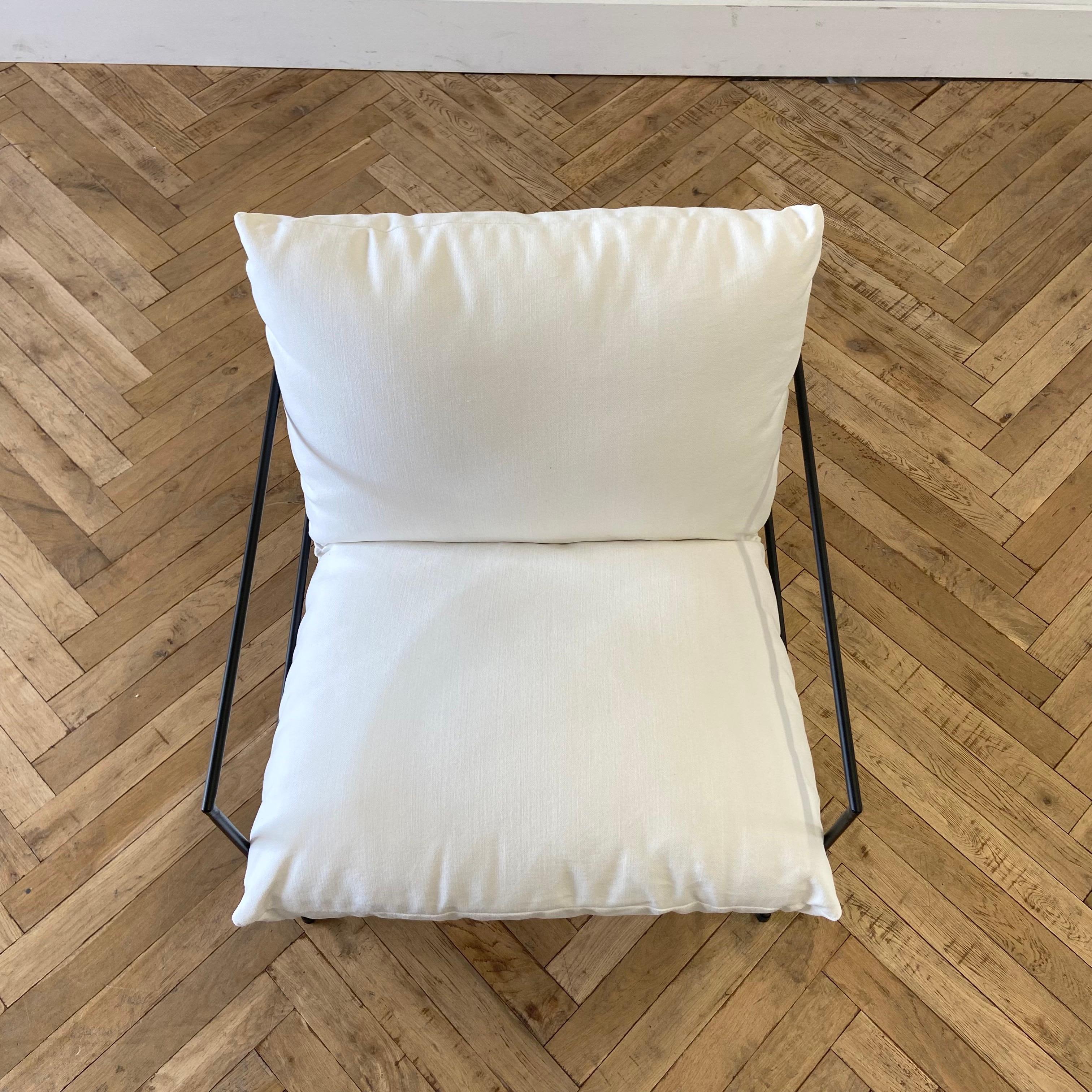 Fabric Metal Accent Chair with White Cushions