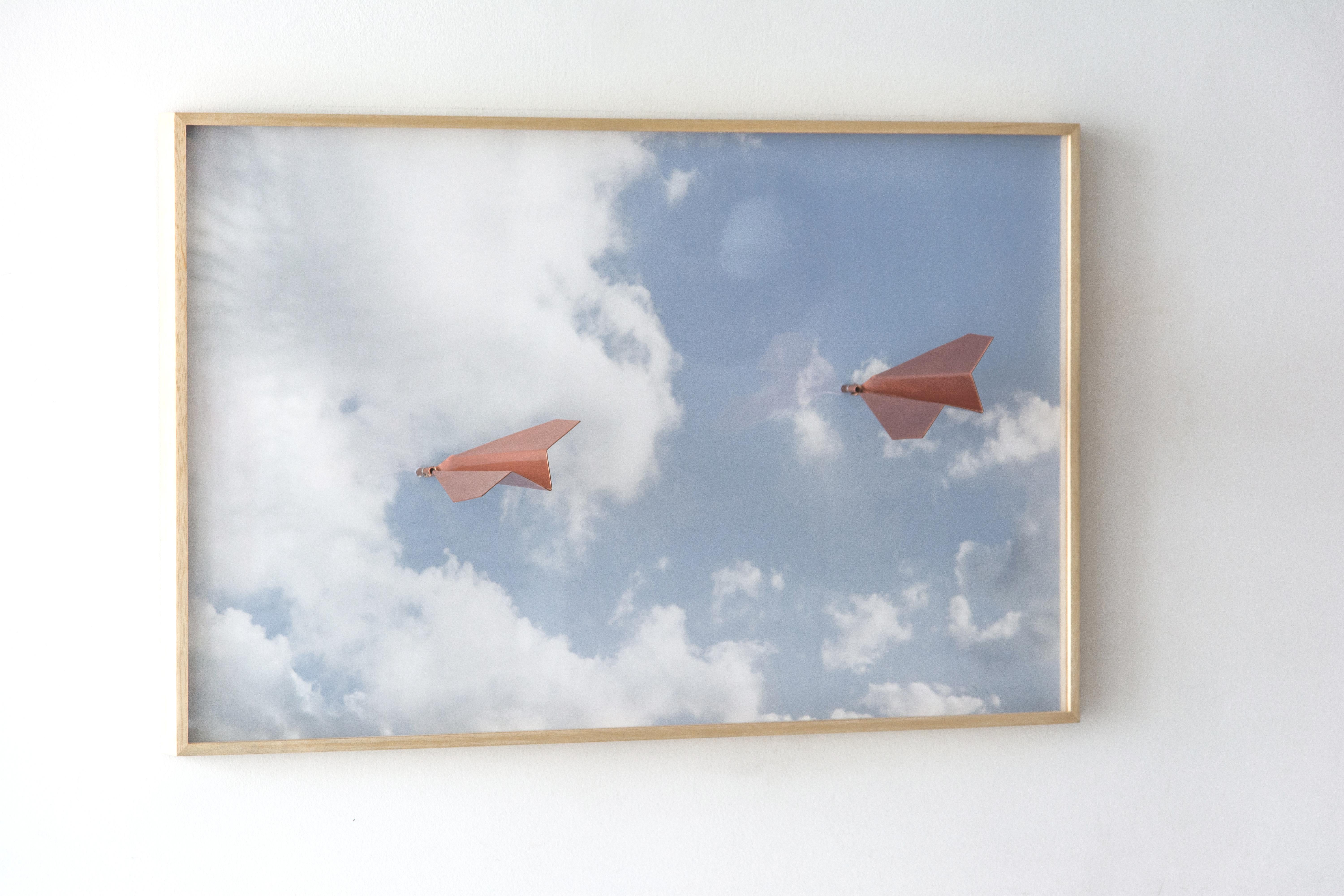 Brazilian Copper Airplane on a Frame Picture For Sale