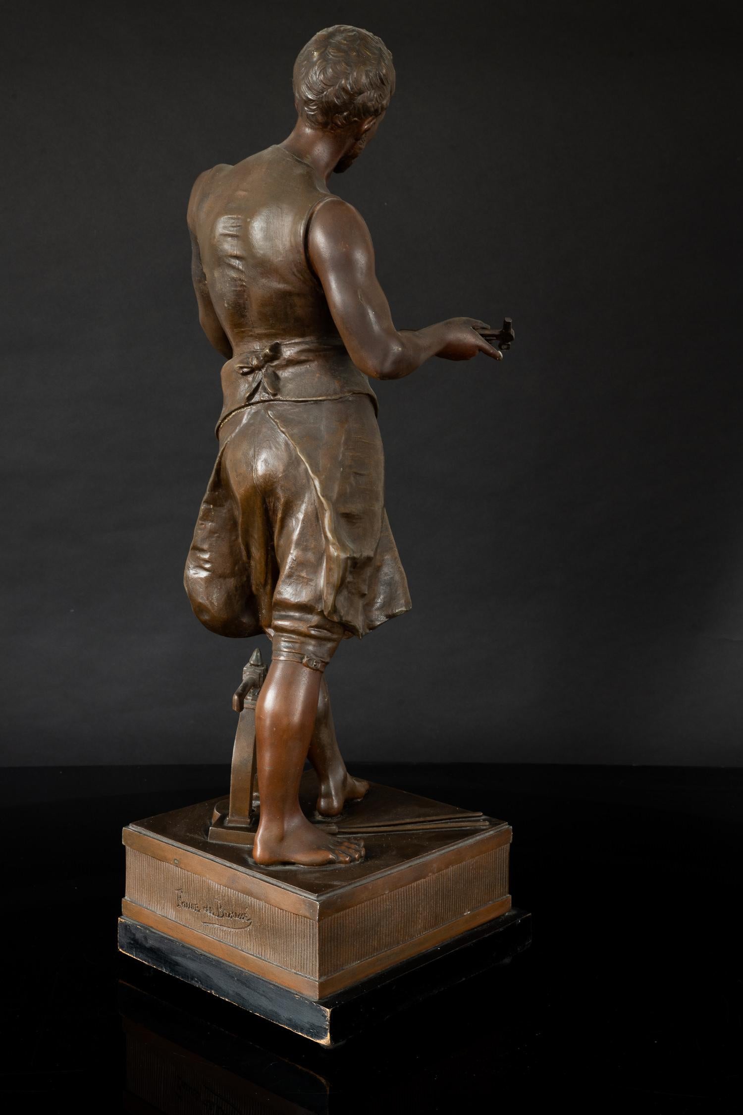 French Metal alloy casted statue representing Labor by Vincent Désiré Faure de Broussé