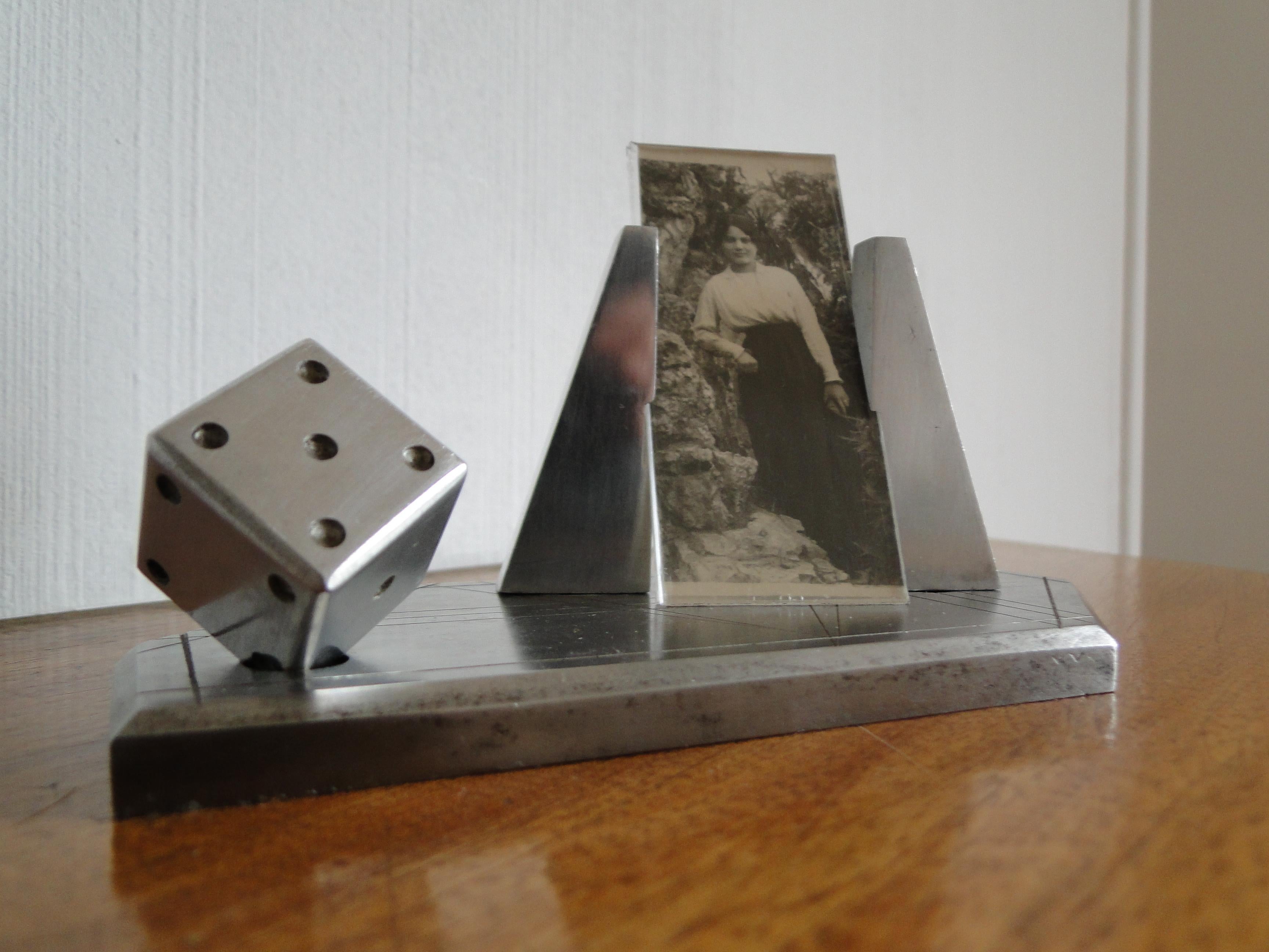 Metal and Aluminum Photo Holder with Playing Dice For Sale 1
