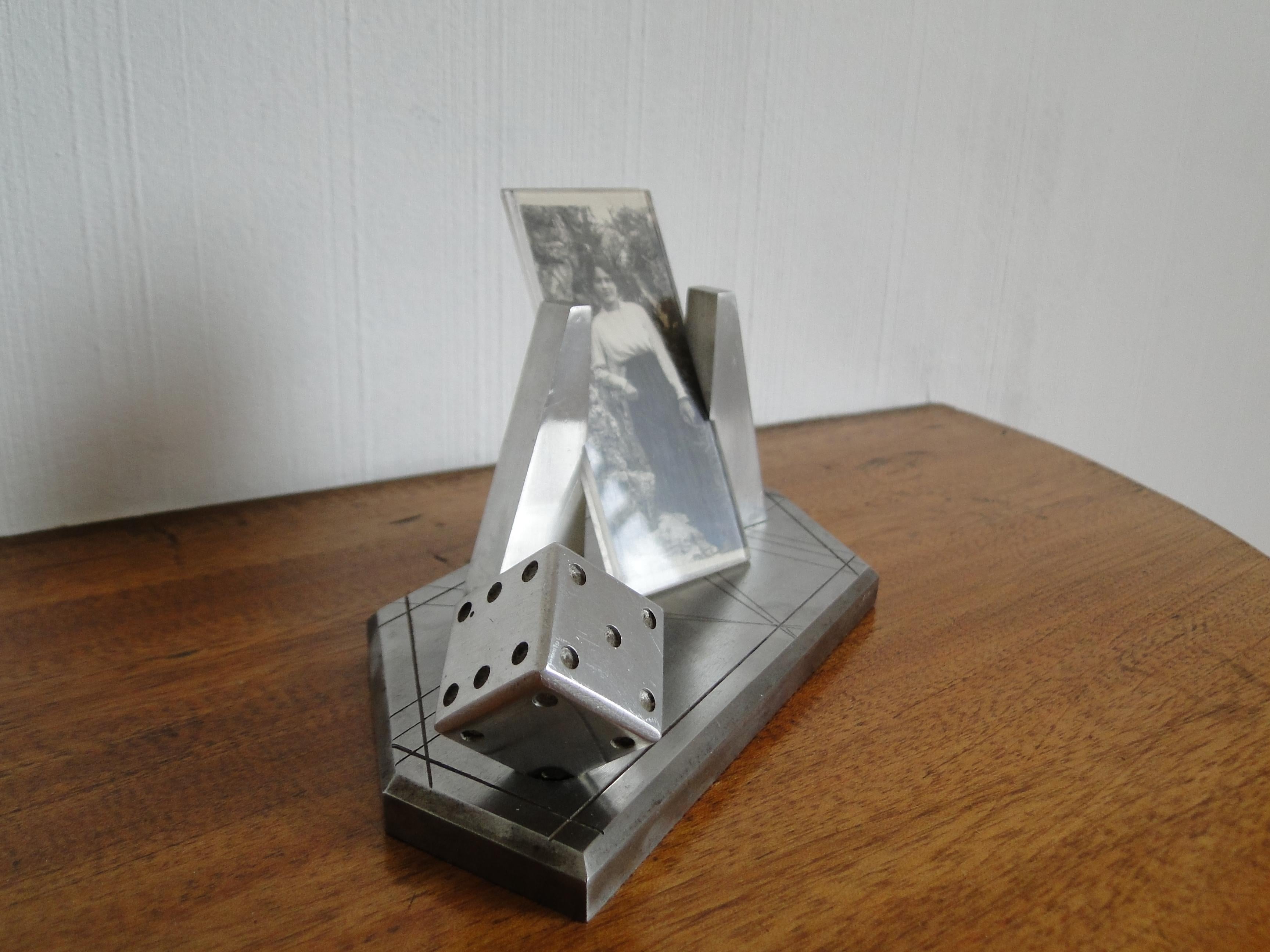 Metal and Aluminum Photo Holder with Playing Dice For Sale 2