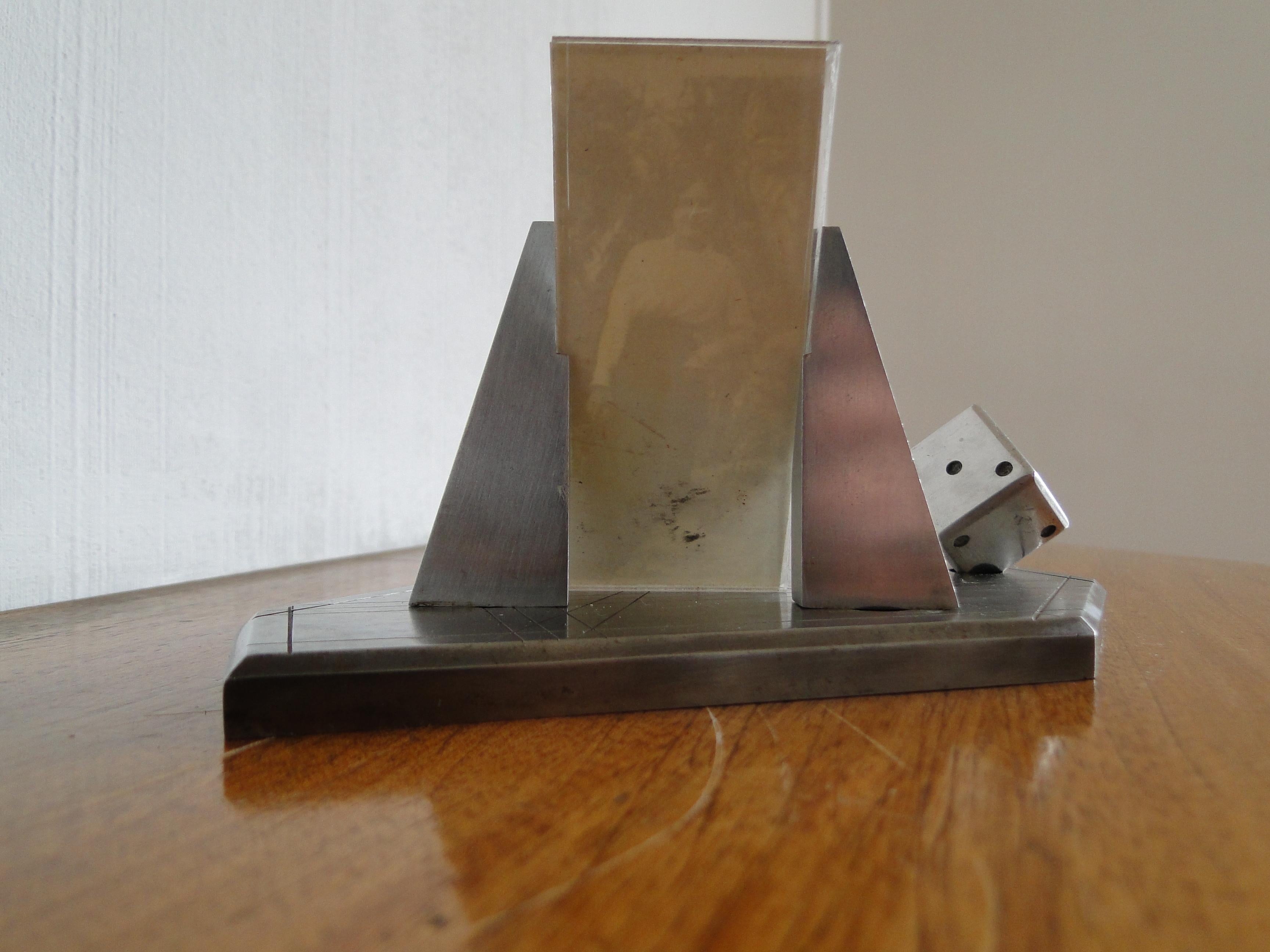 Art Deco Metal and Aluminum Photo Holder with Playing Dice For Sale