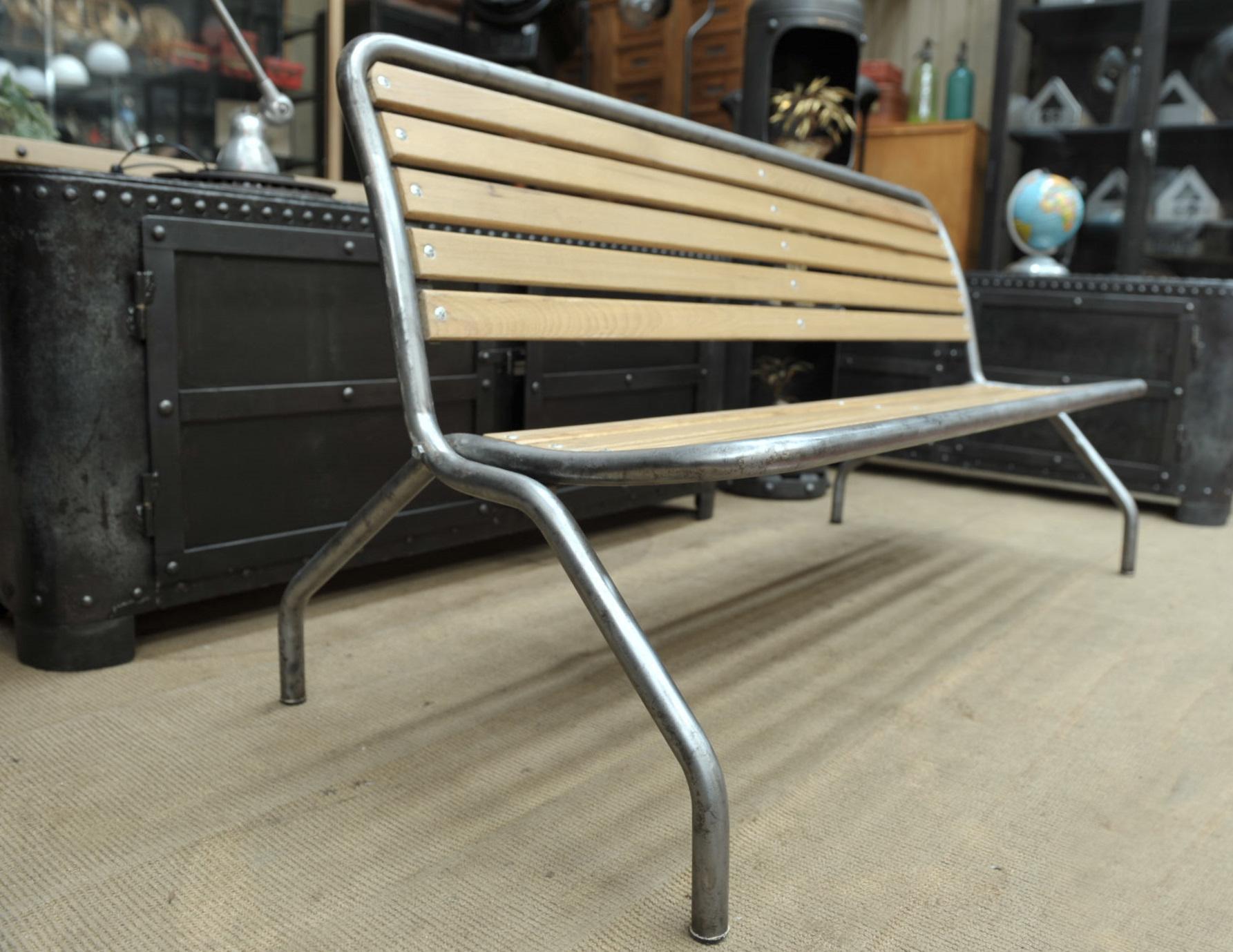Mid-20th Century Metal and Beechwood Folding Bench, circa 1950 For Sale