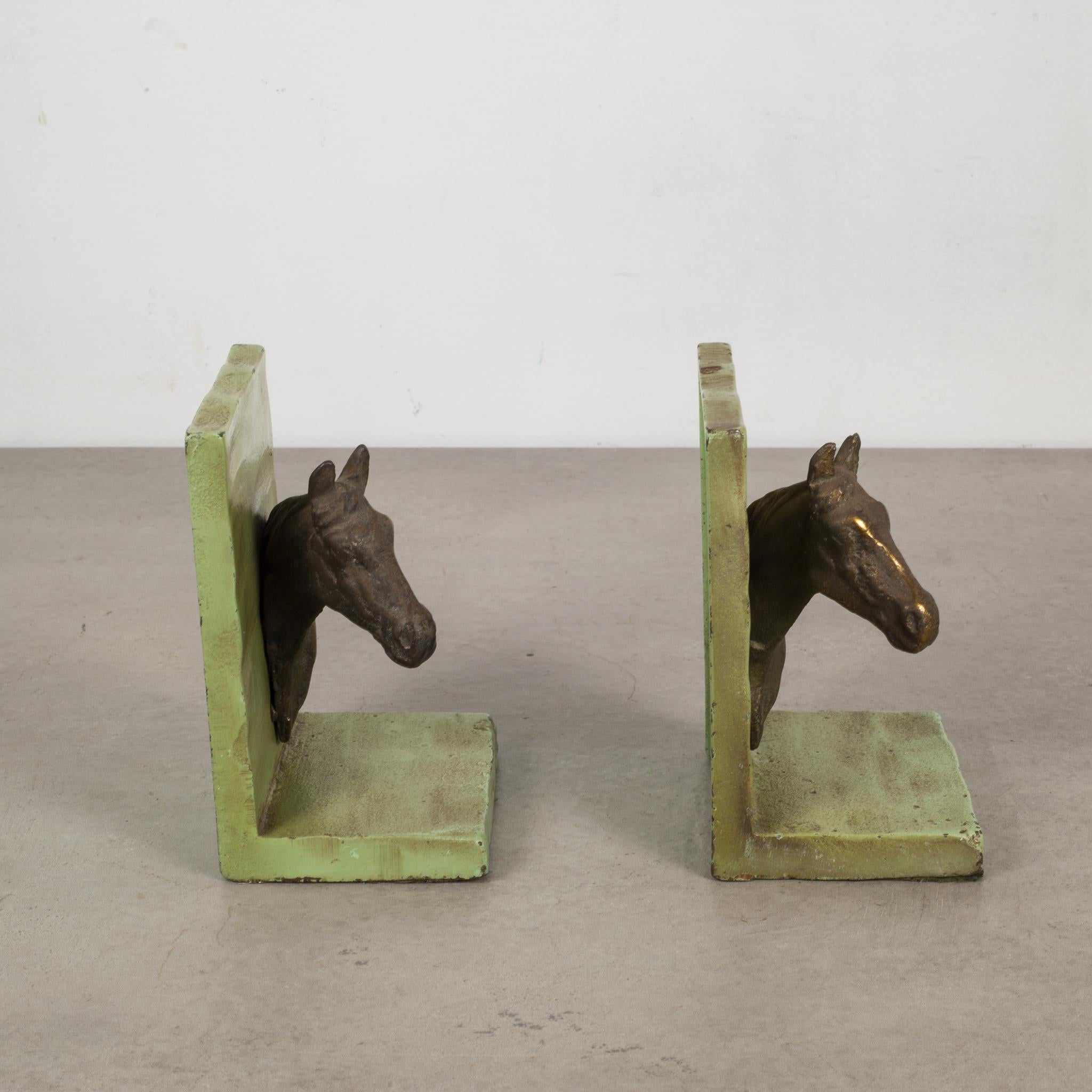 Industrial Metal and Brass Horse Bookends, circa 1940