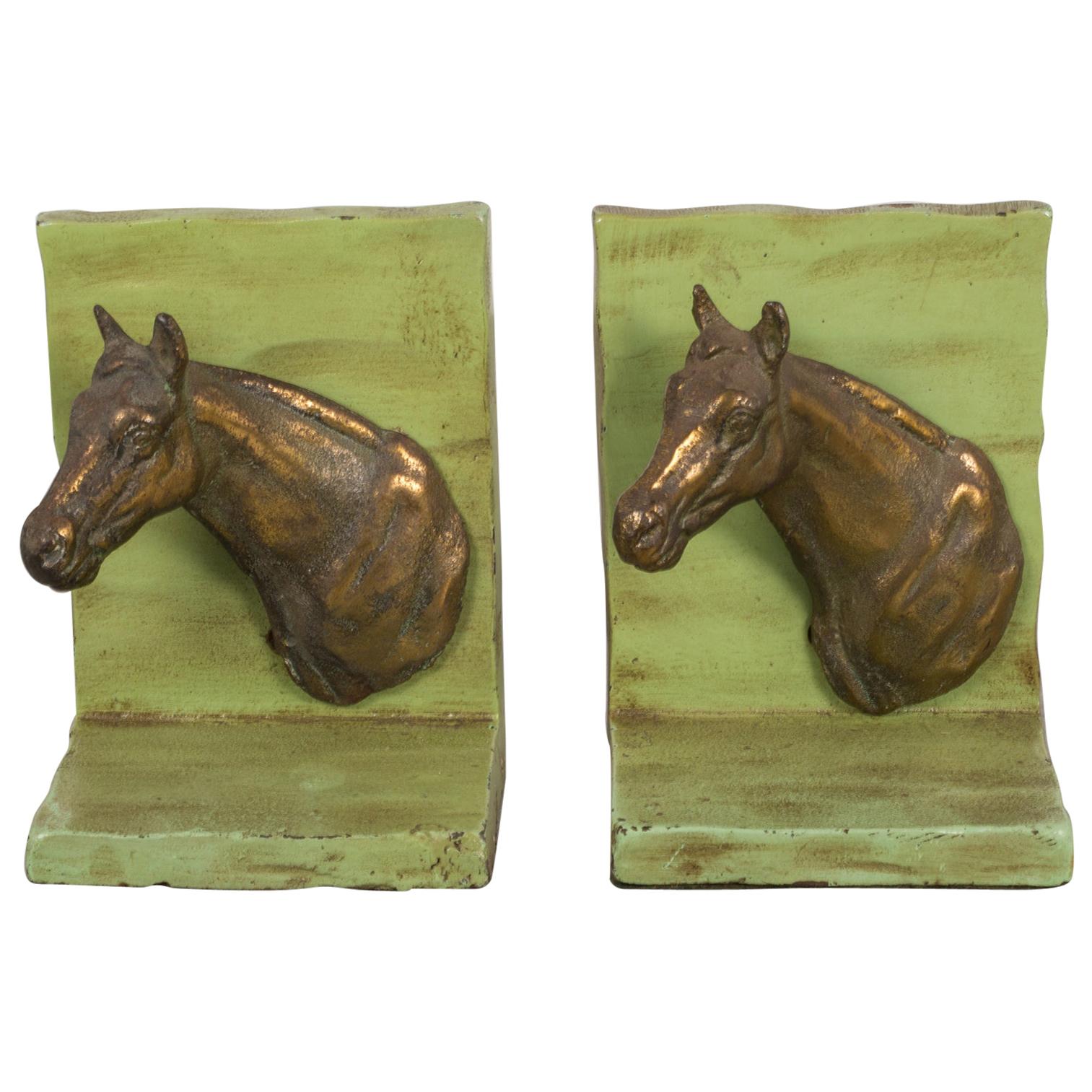 Metal and Brass Horse Bookends, circa 1940