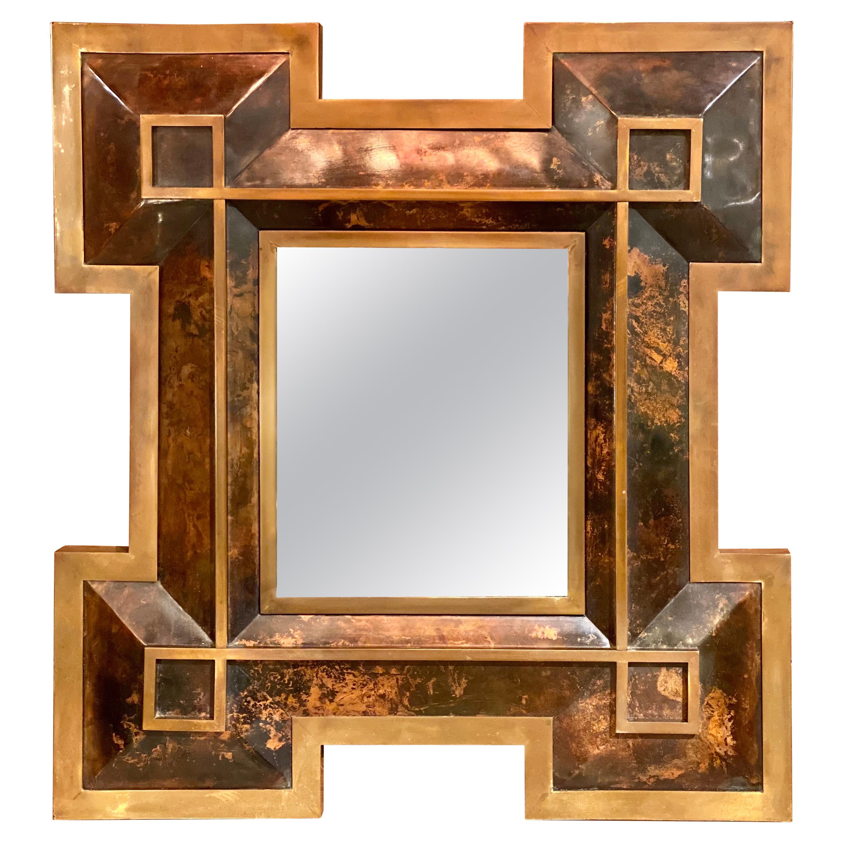 Metal and Brass Mirror by Maison Jansen, France, 1970's