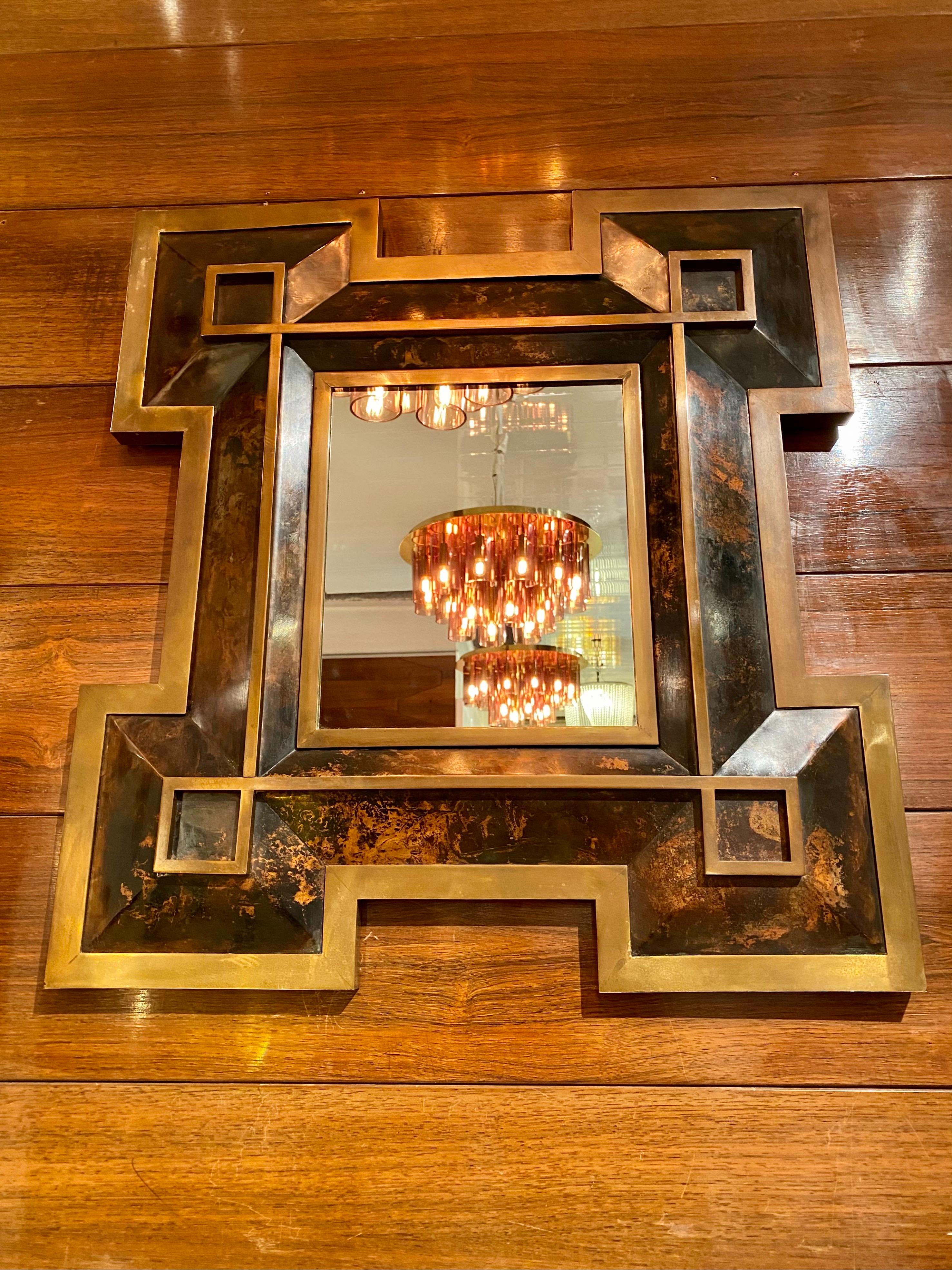 Metal and Brass Mirror by Maison Jansen, France, 1970's In Good Condition For Sale In Saint Ouen, FR