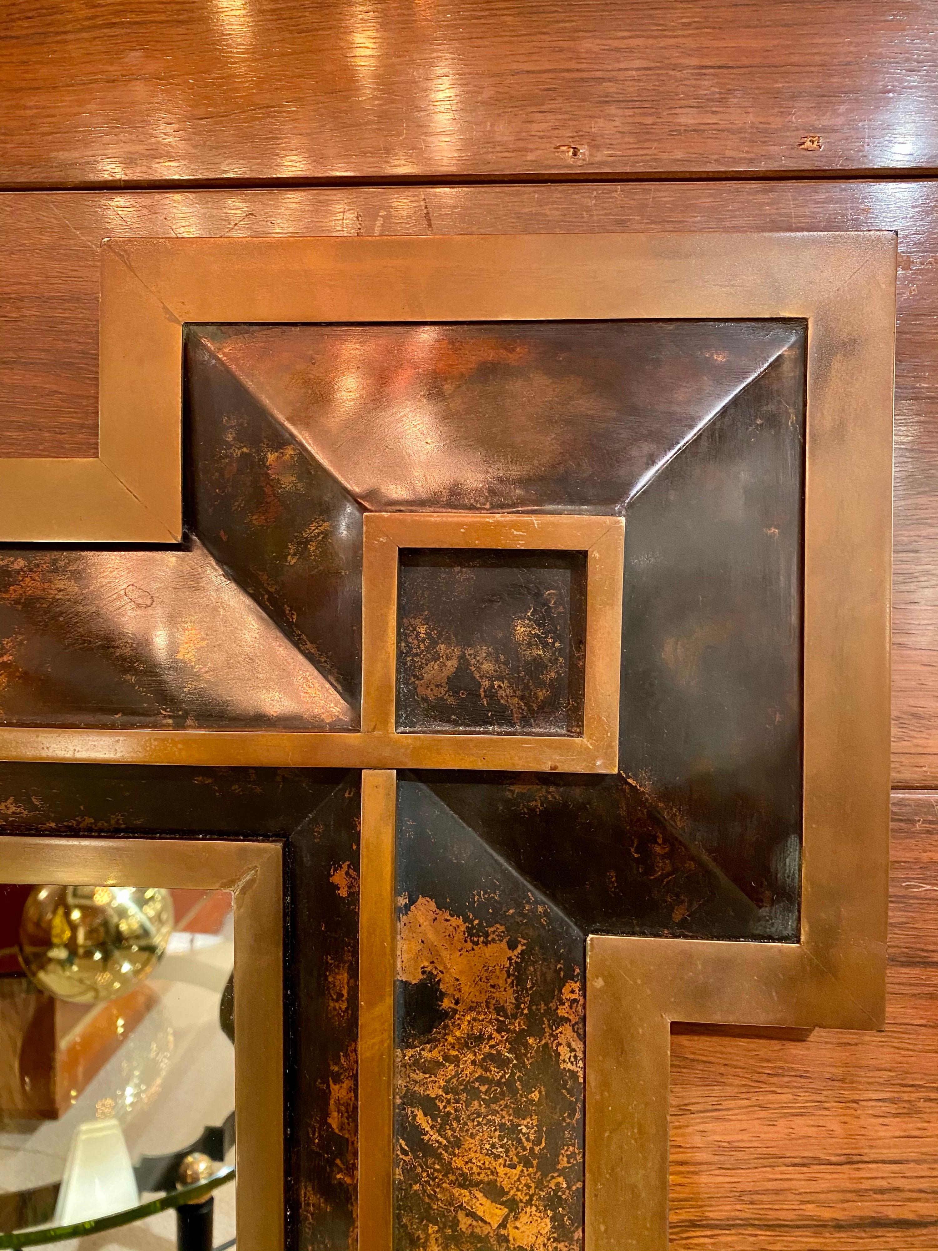 Metal and Brass Mirror by Maison Jansen, France, 1970's For Sale 2
