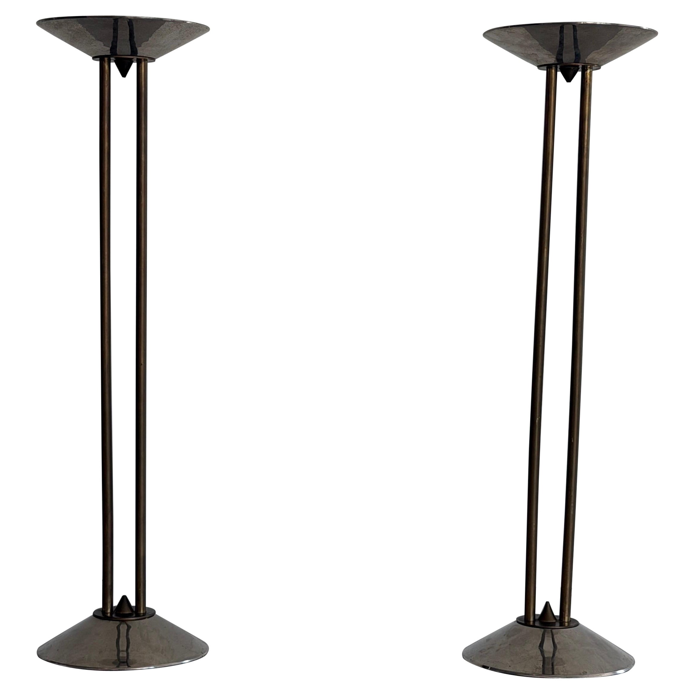 Metal and Brass Pair of Floor Candleholders, 1960s, Germany