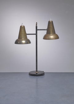 Metal and Brass Table Lamps with Two Hoods, France, 1950s