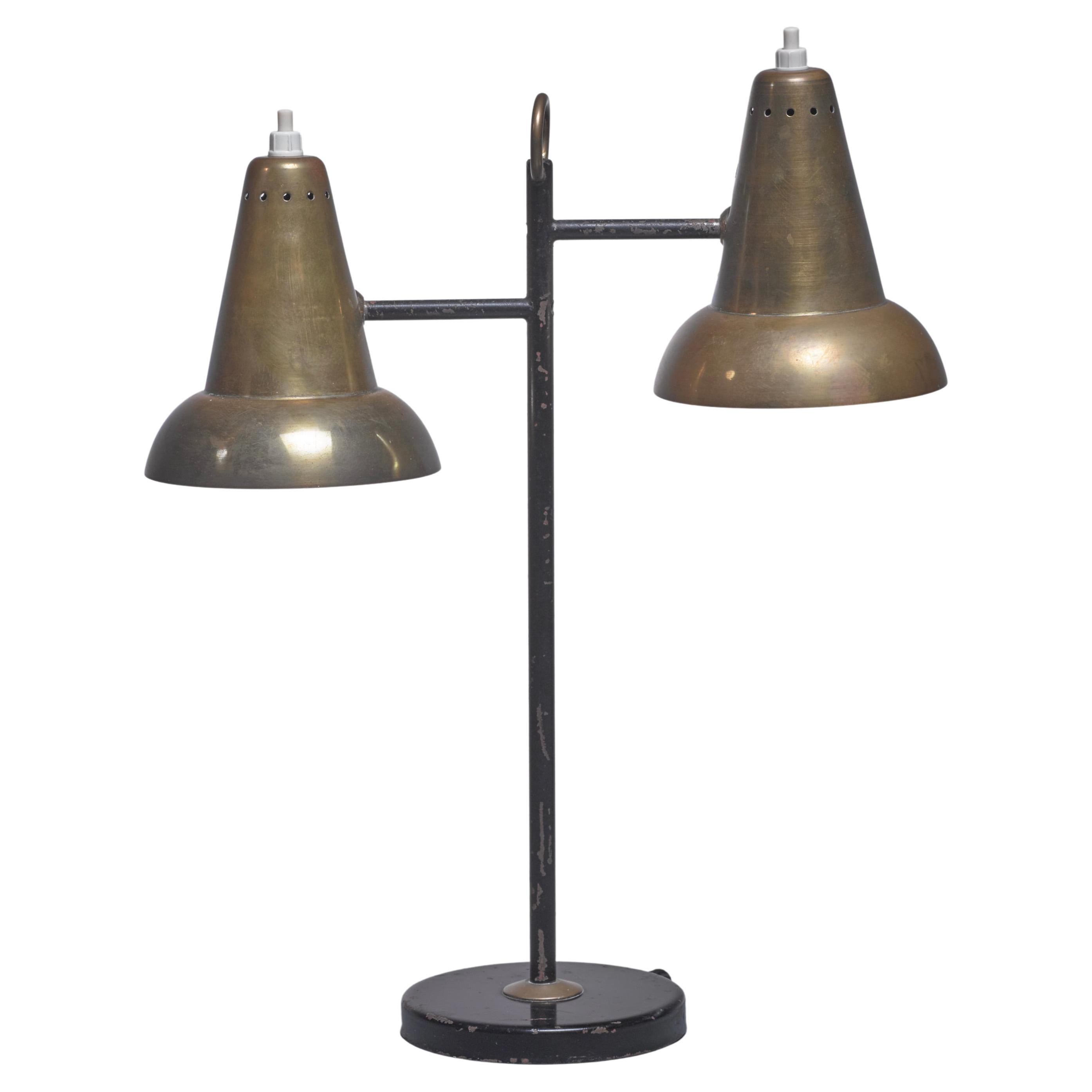 Metal and Brass Table Lamps with Two Hoods, France, 1950s For Sale
