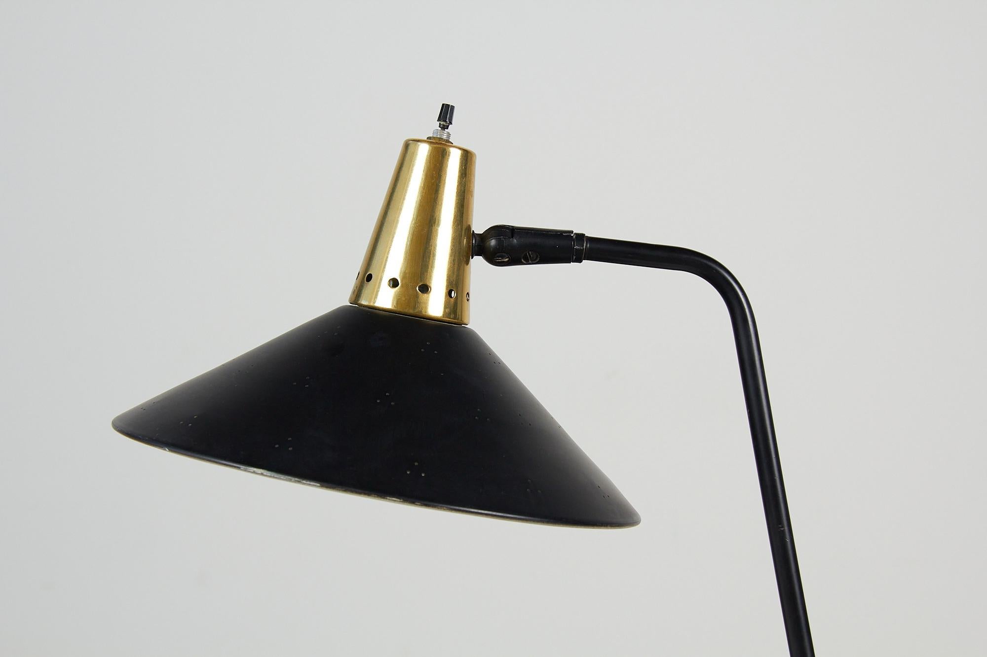 Metal and Brass Tripod Desk Lamp with Perforated Shade In Good Condition In Los Angeles, CA