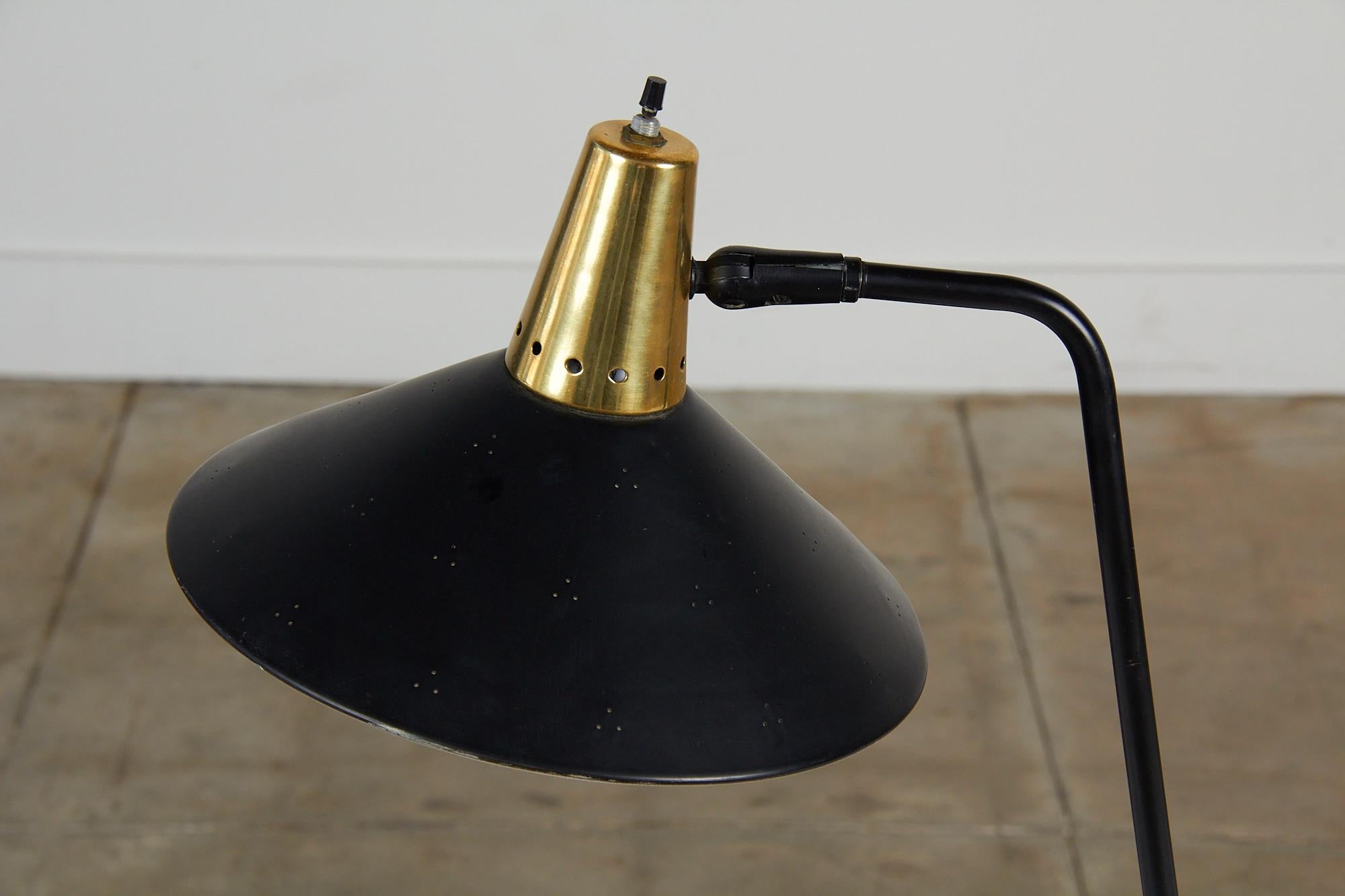 Mid-20th Century Metal and Brass Tripod Desk Lamp with Perforated Shade