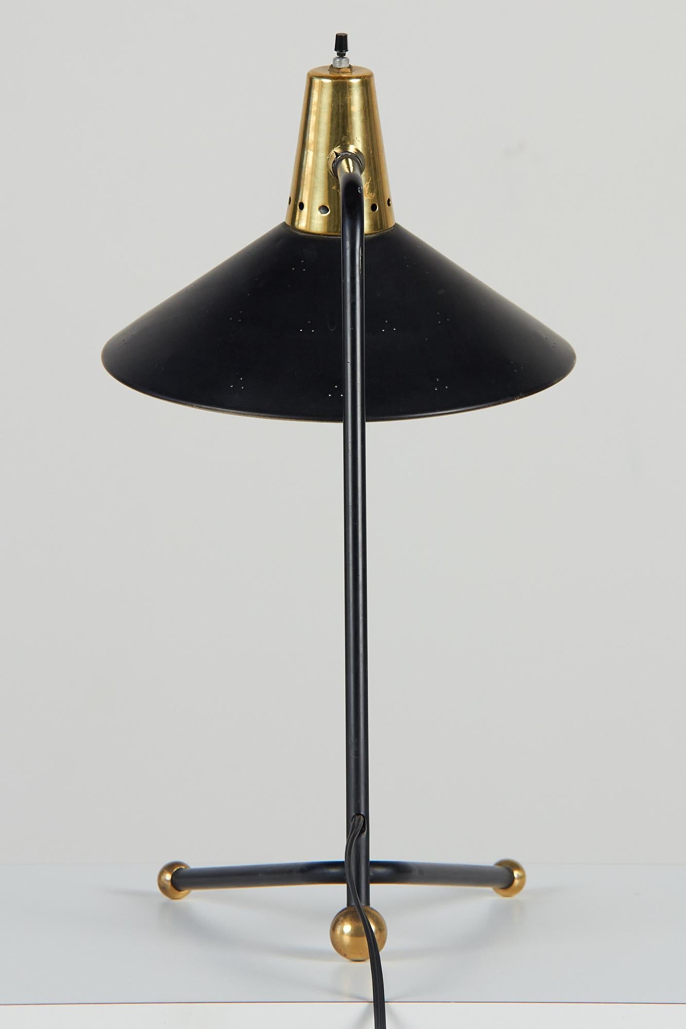 Metal and Brass Tripod Desk Lamp with Perforated Shade 1