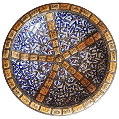 Metal and Camel Bone Inlaid Moroccan Hand Painted Plate, 19/1