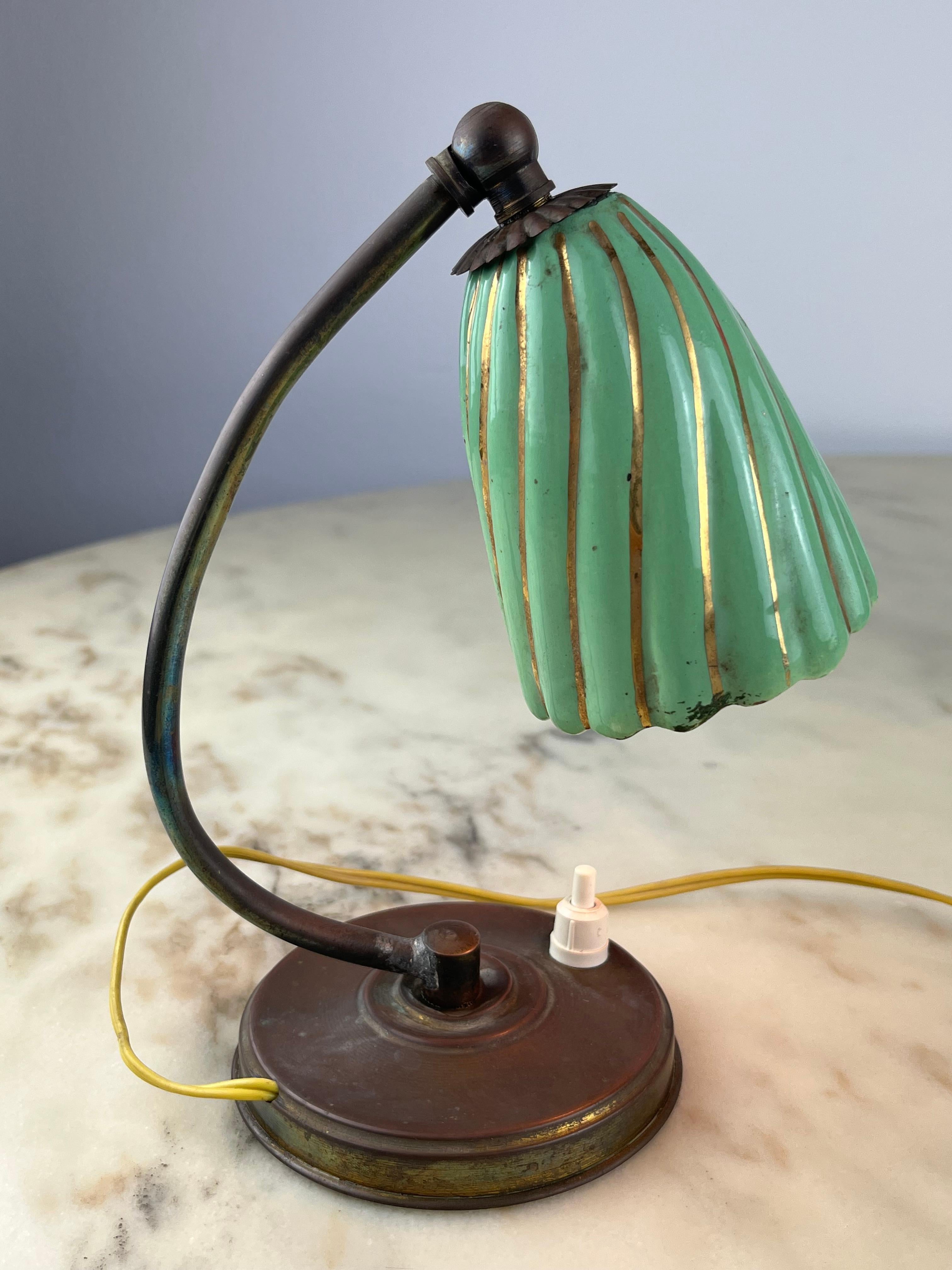 Metal and Ceramic Bedside Lamp, Italy, 1940s In Good Condition In Palermo, IT