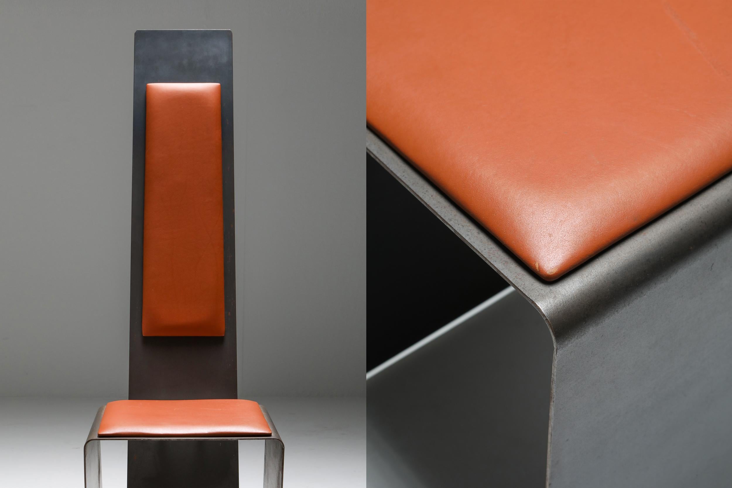 Steel Metal and Cognac Leather Chair