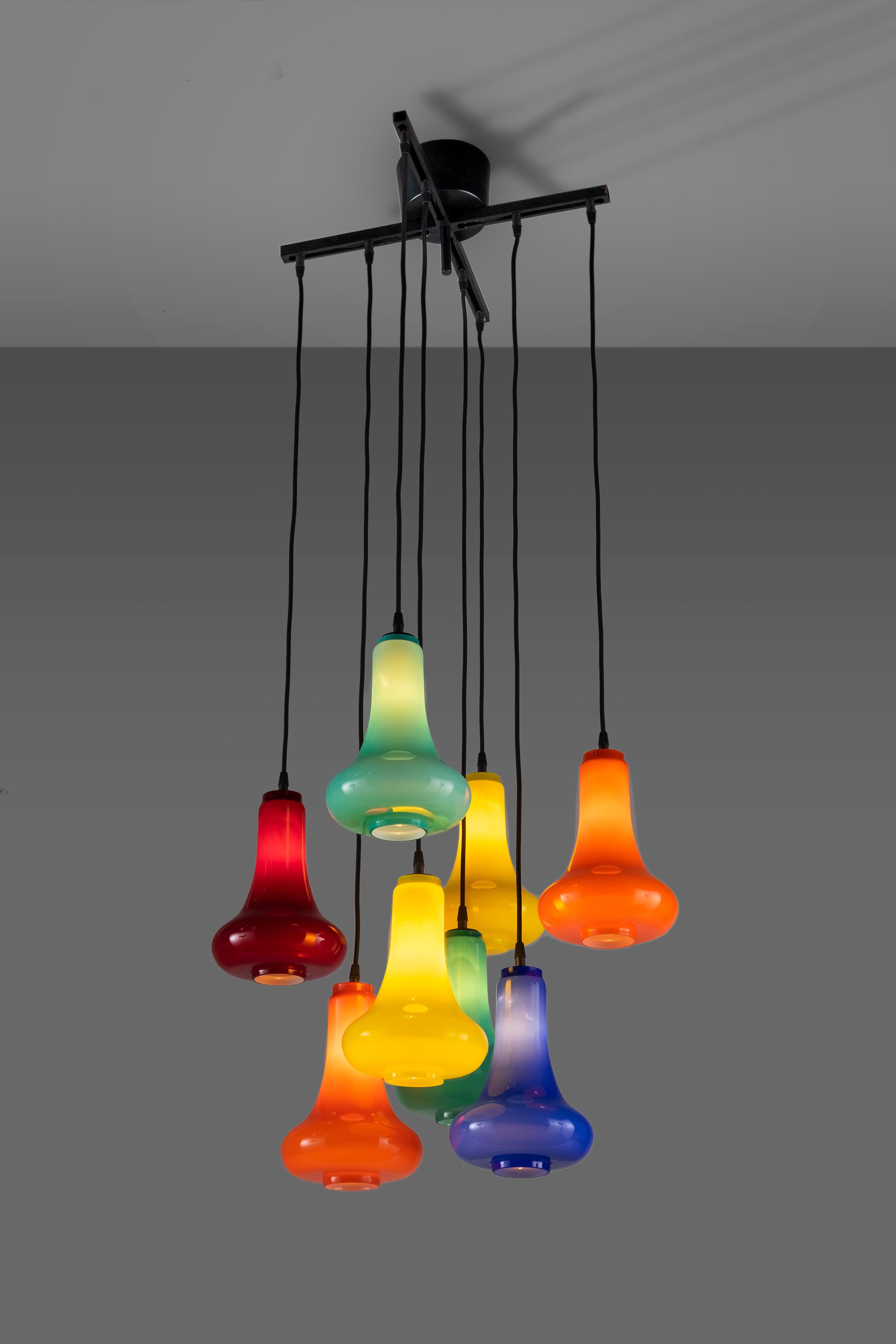 Metal and Colored Glass Chandelier. Italian Design, circa 2000 In Good Condition In Milan, IT