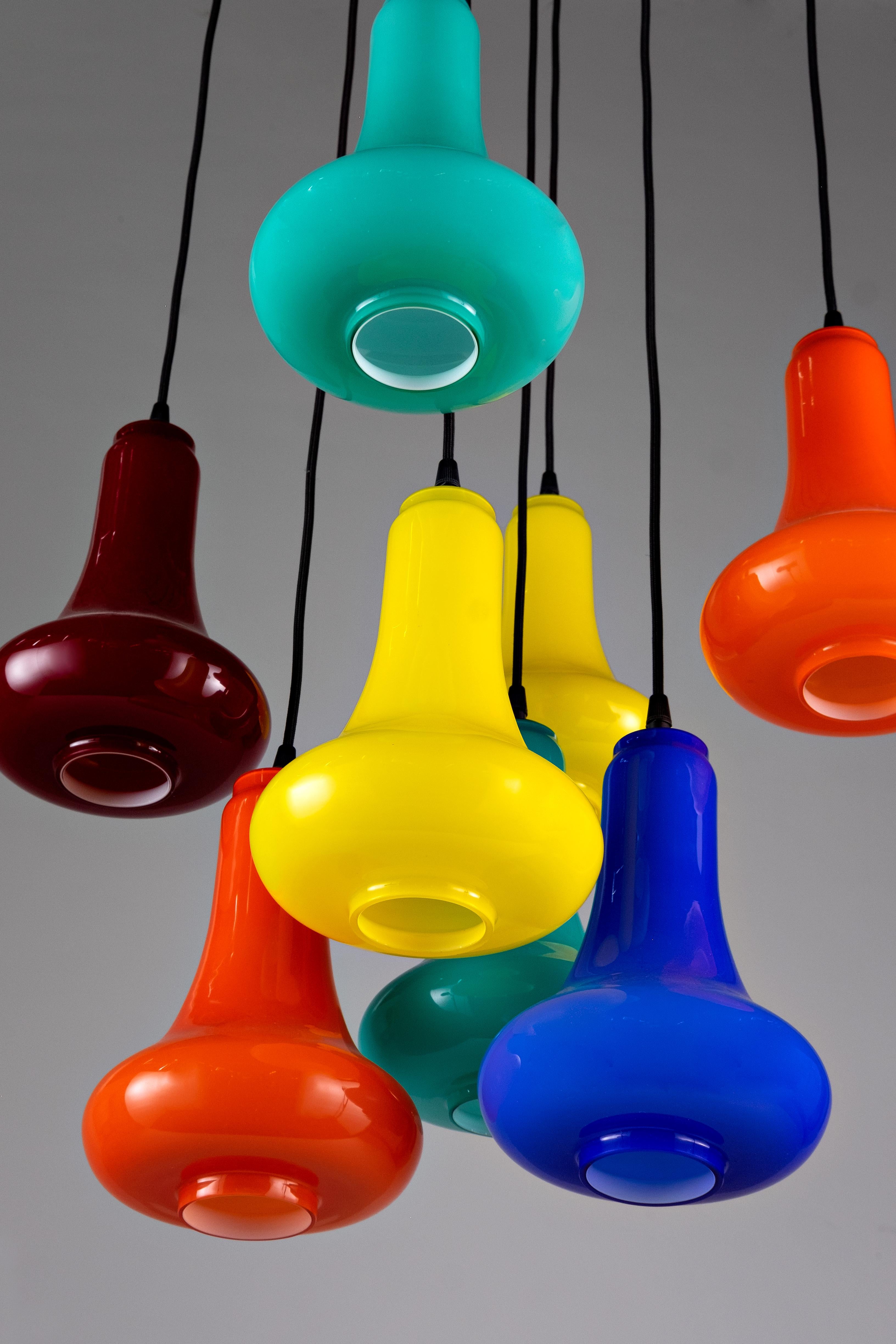 Contemporary Metal and Colored Glass Chandelier. Italian Design, circa 2000