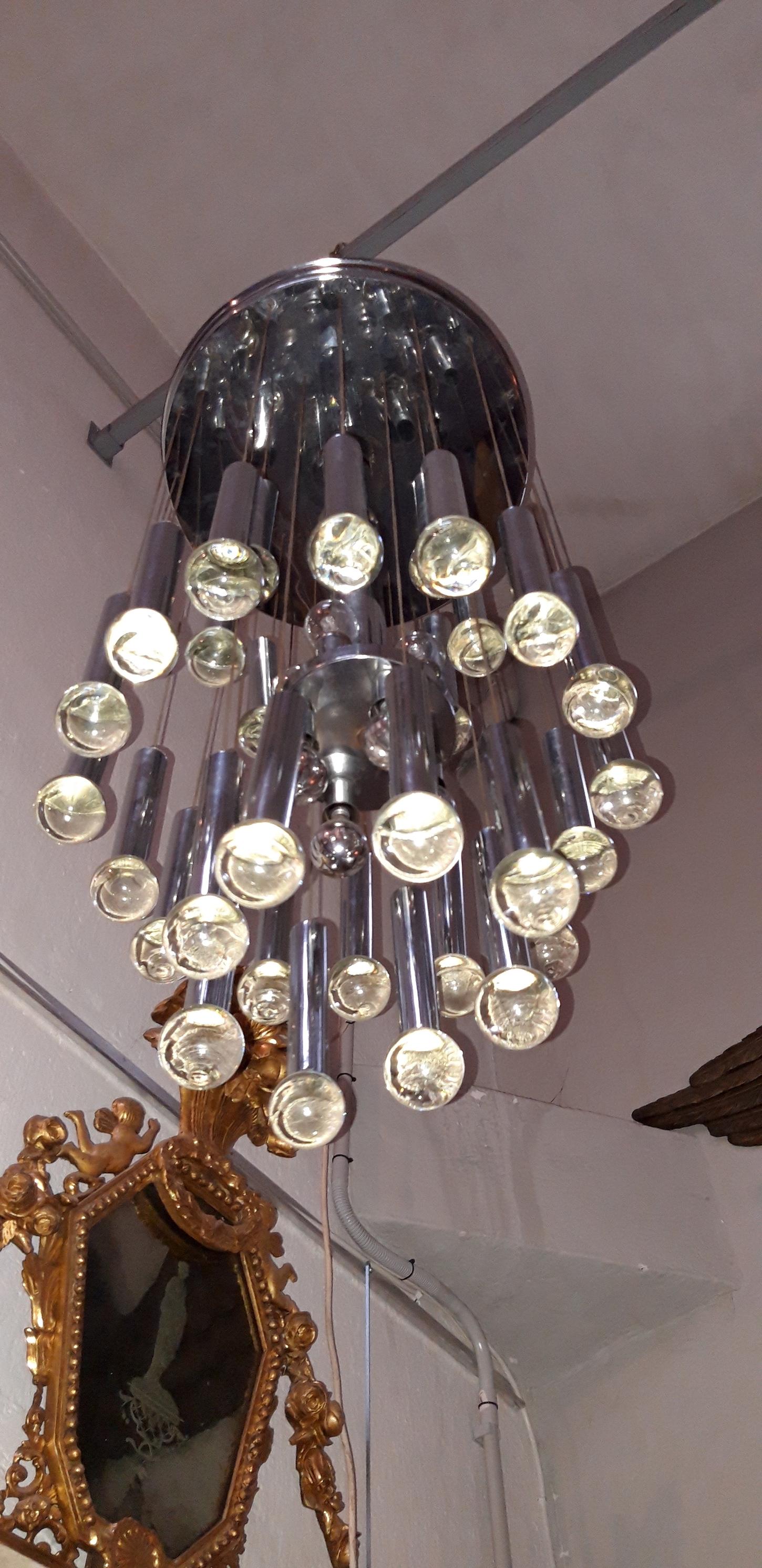 Metal and Glass Ceiling Lamp, circa 1960 For Sale 5
