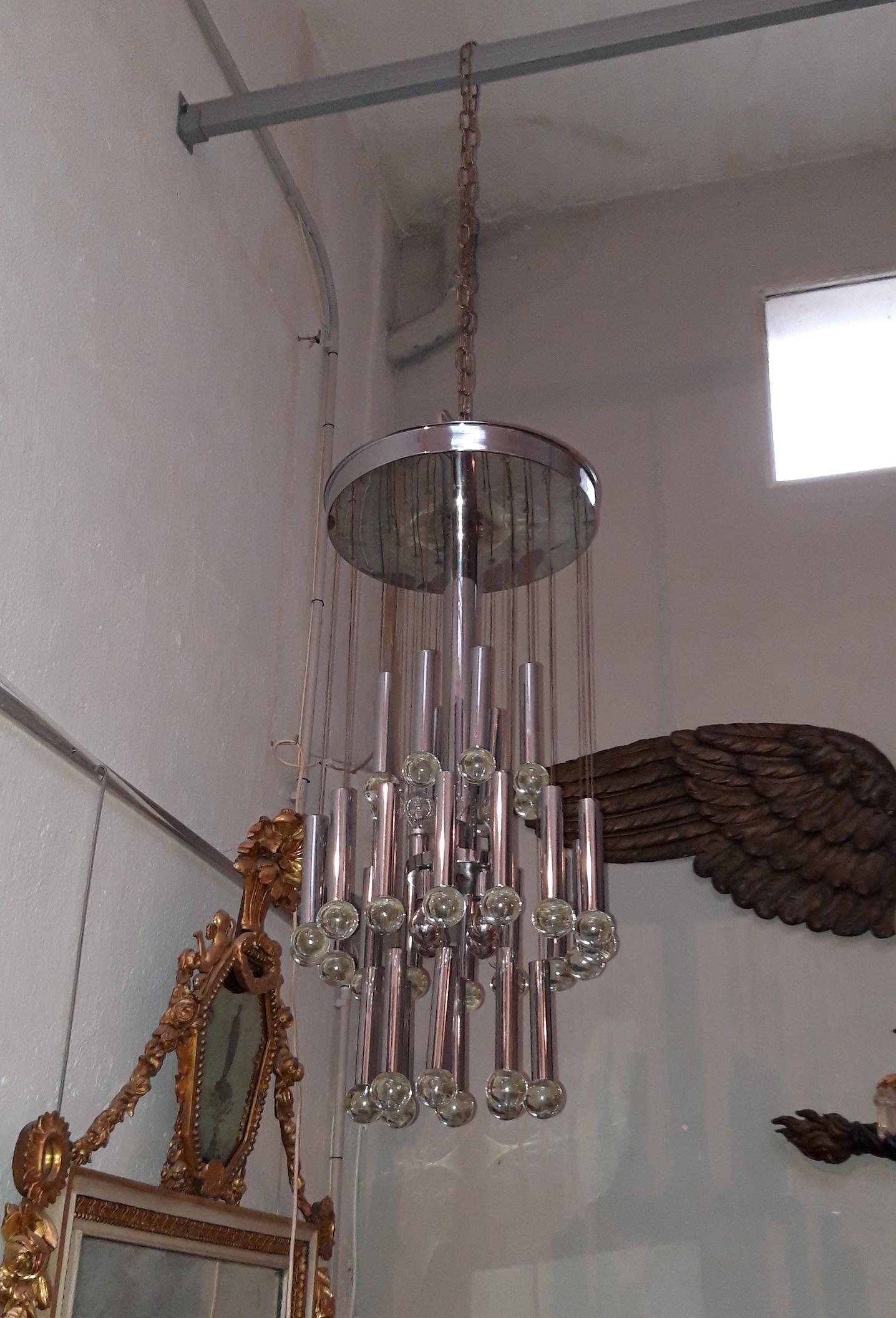 Metal and Glass Ceiling Lamp, circa 1960 For Sale 6
