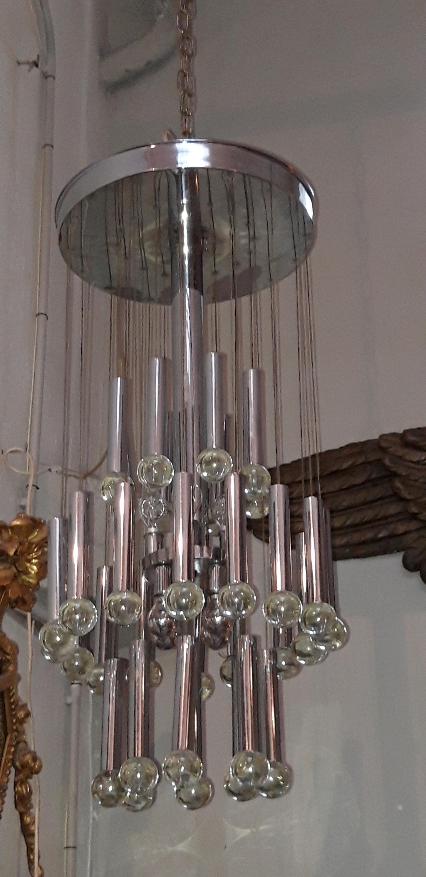 Metal and Glass Ceiling Lamp, circa 1960 For Sale 7