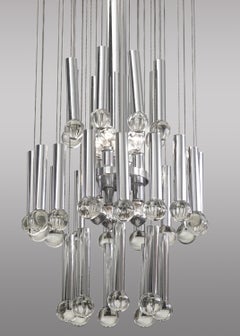 Metal and Glass Ceiling Lamp, circa 1960