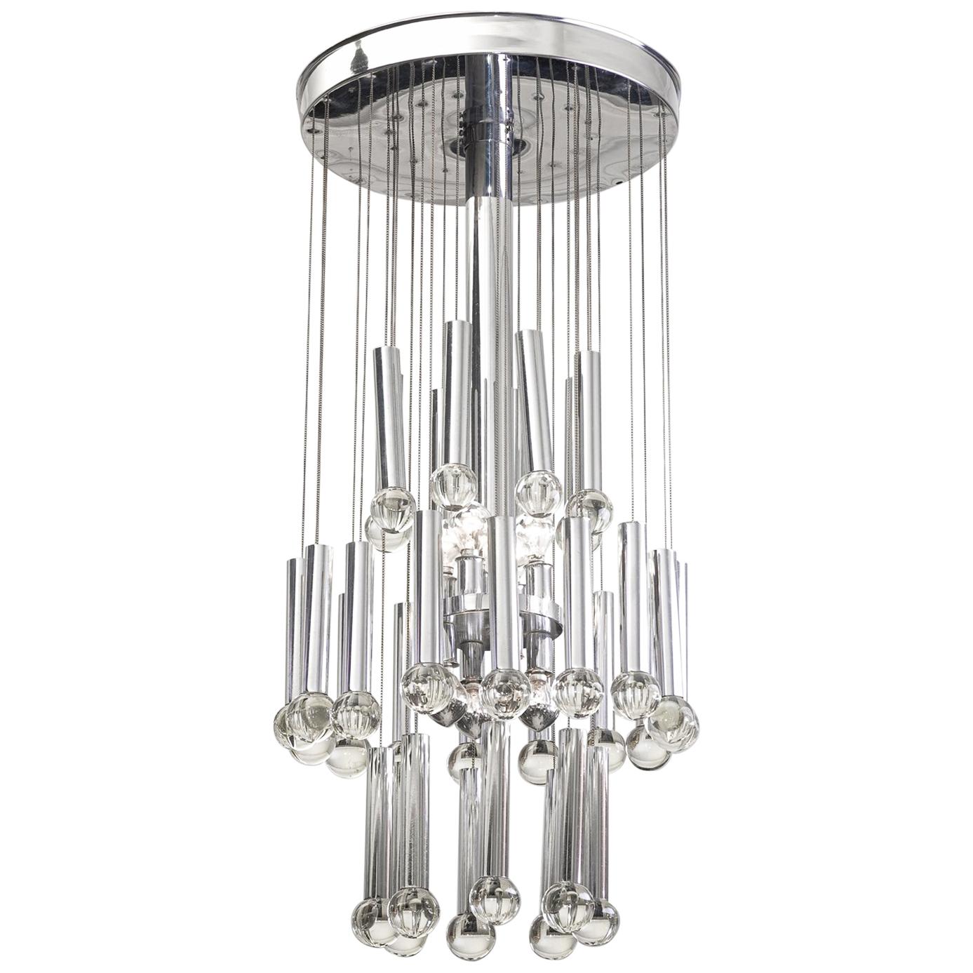 Metal and Glass Ceiling Lamp, circa 1960 For Sale