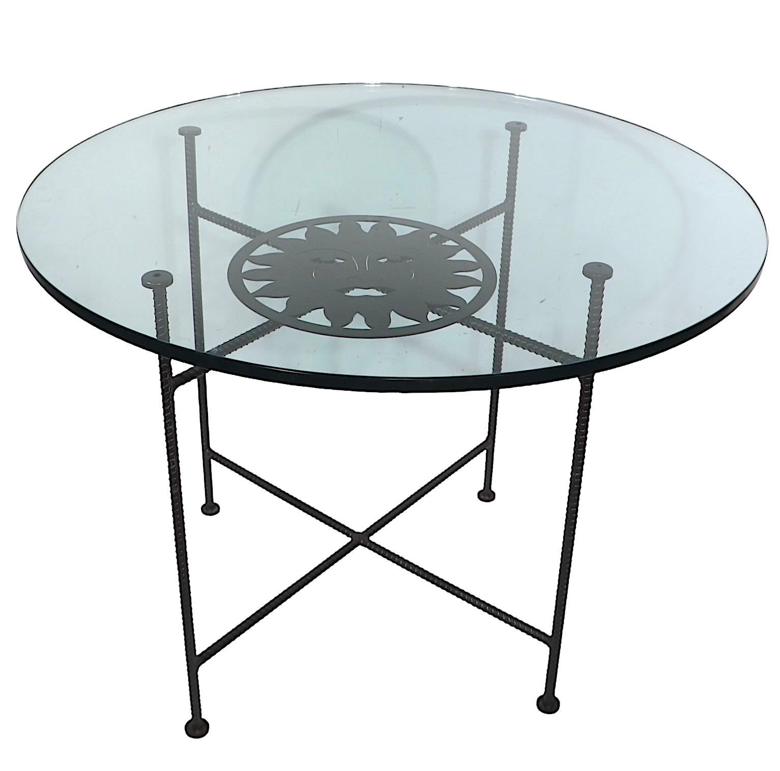 Brutalist Metal and Glass Celestial Sun Dining Table Made in Mexico c 1990's