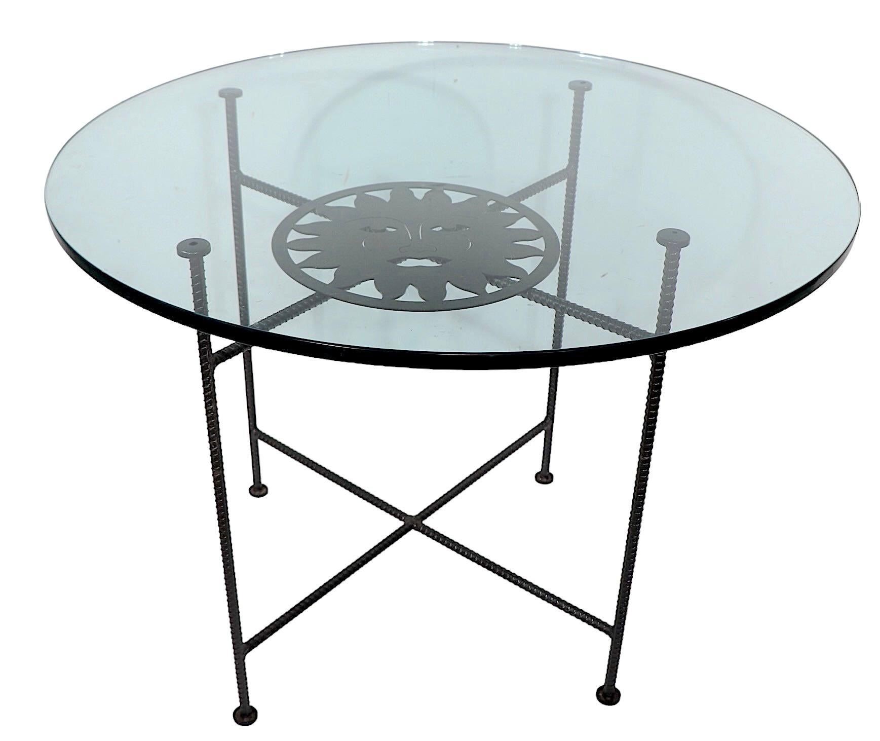Mexican Metal and Glass Celestial Sun Dining Table Made in Mexico c 1990's