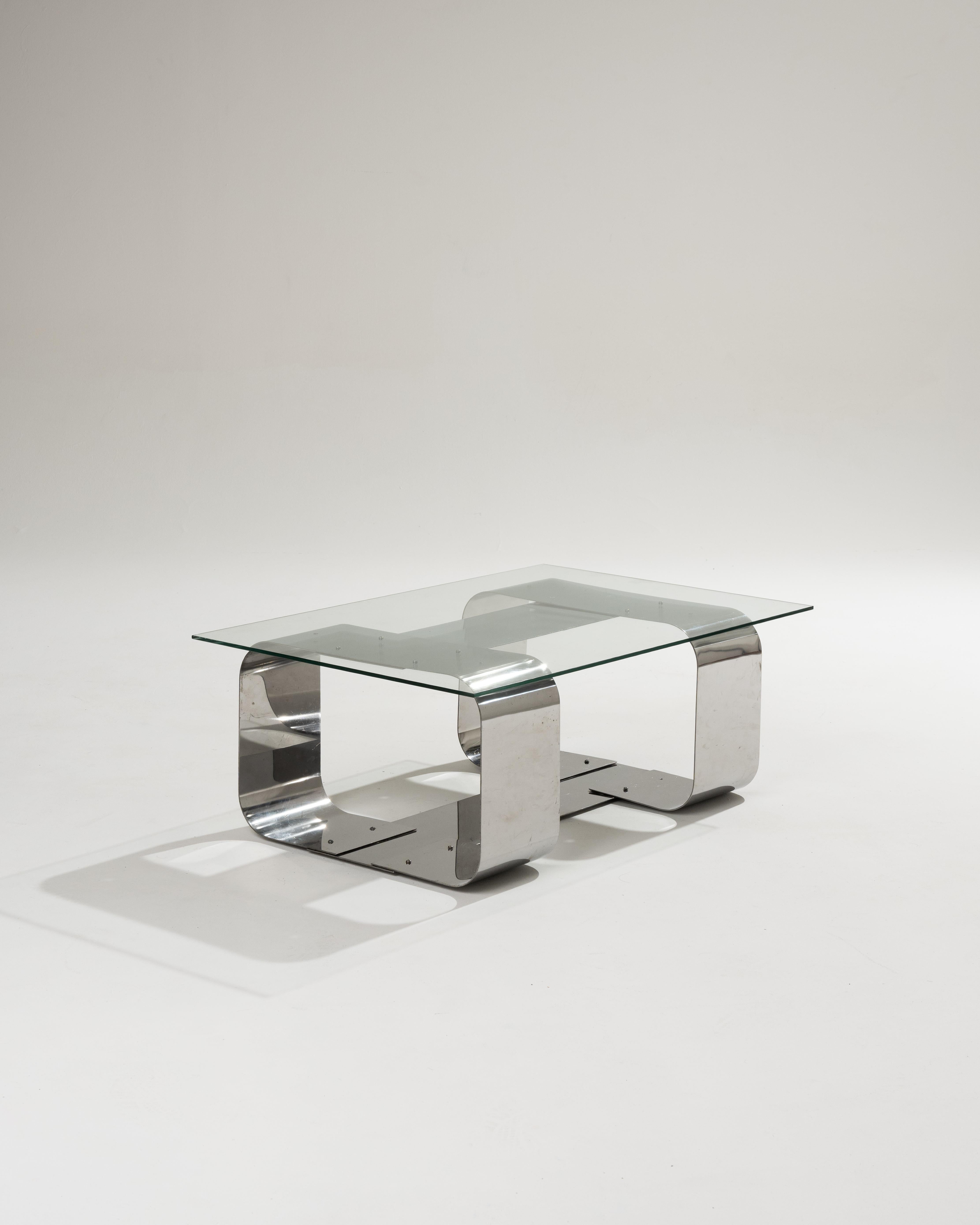Couchtisch aus Metall und Glas, 1970er-Jahre 1