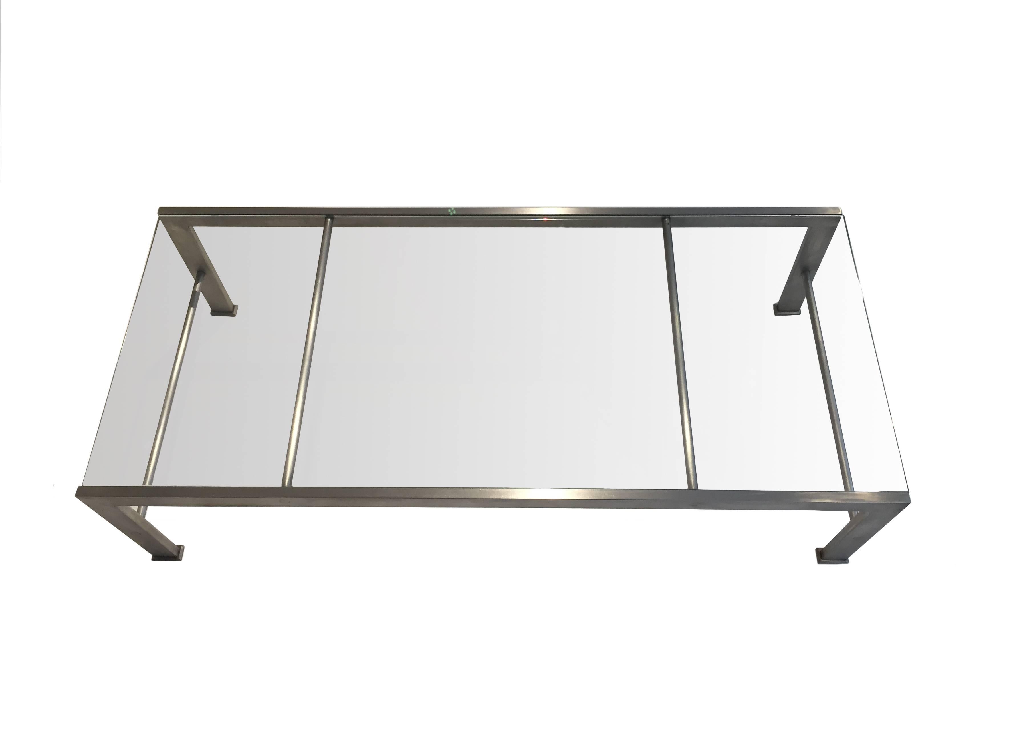 Modern Metal and Glass Coffee Table after a Design by Marc du Plantier For Sale