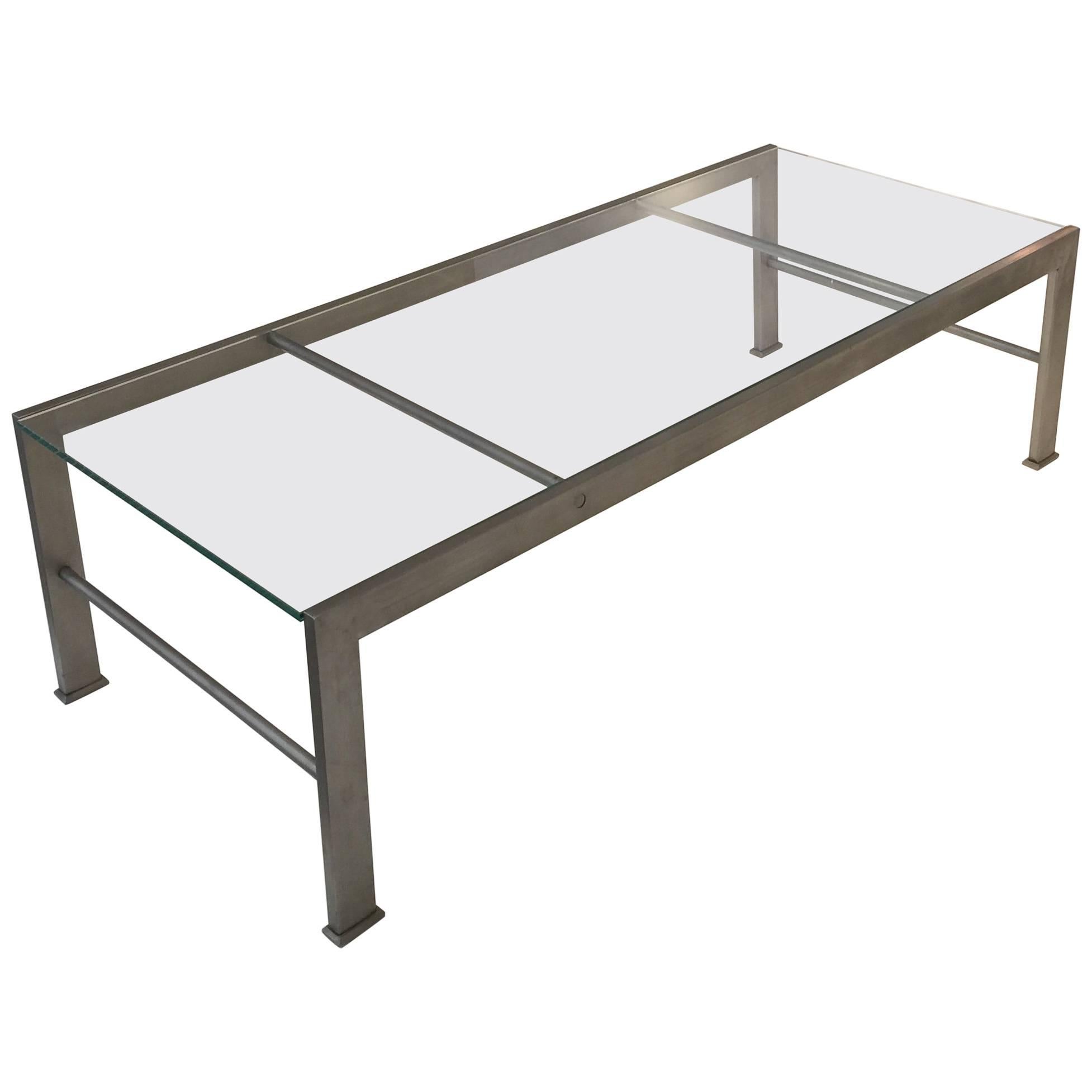 Metal and Glass Coffee Table after a Design by Marc du Plantier For Sale