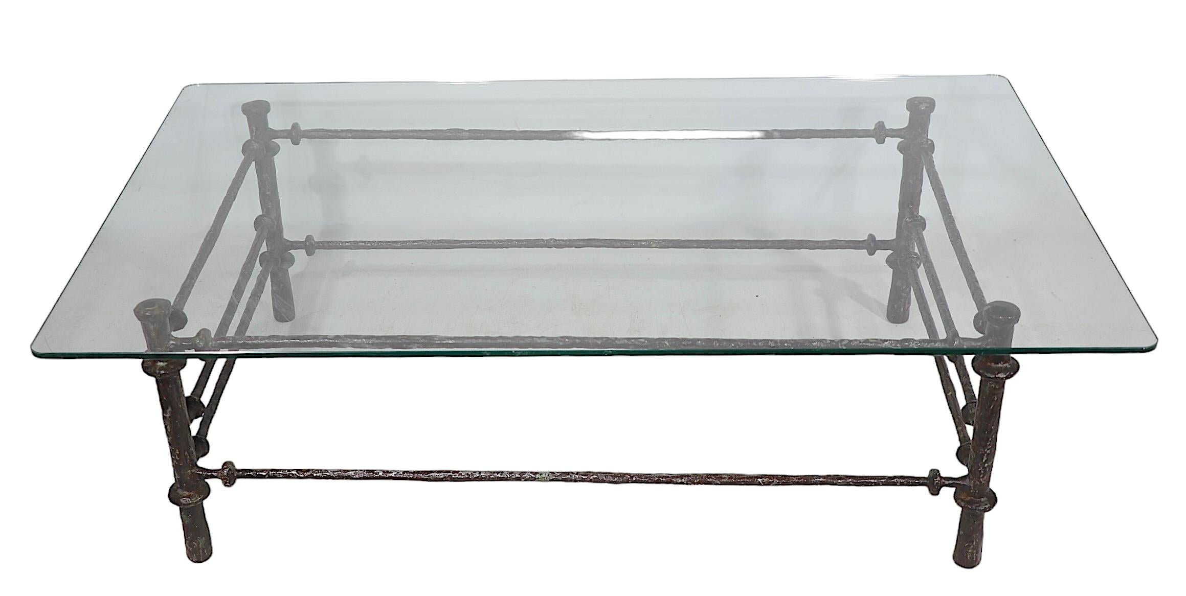 20th Century Metal and Glass Coffee Table after Diego  Giacometti 