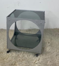 Metal and glass cubic bar trolly by Lorenzo Burchiellaro, Italy, 70s