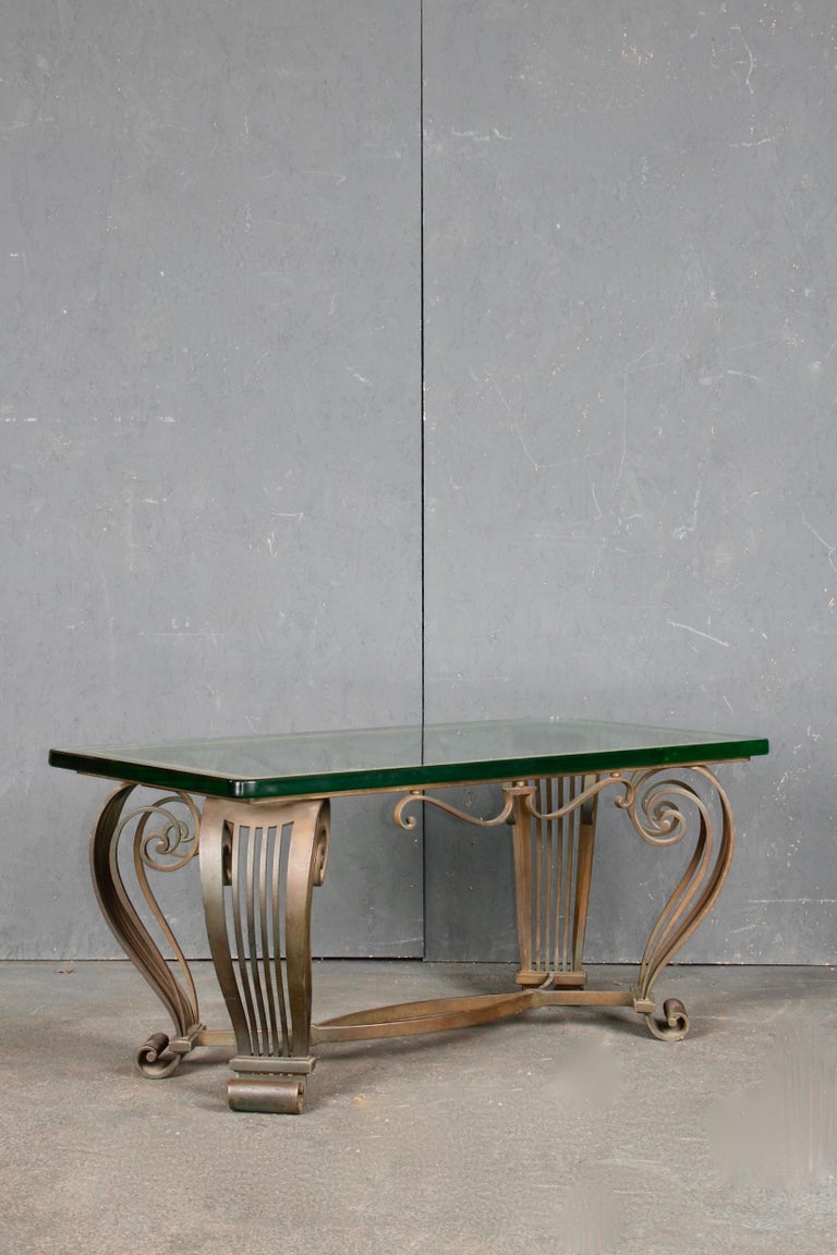 Mid Century French Cafe Style Metal Dining Table in Orange