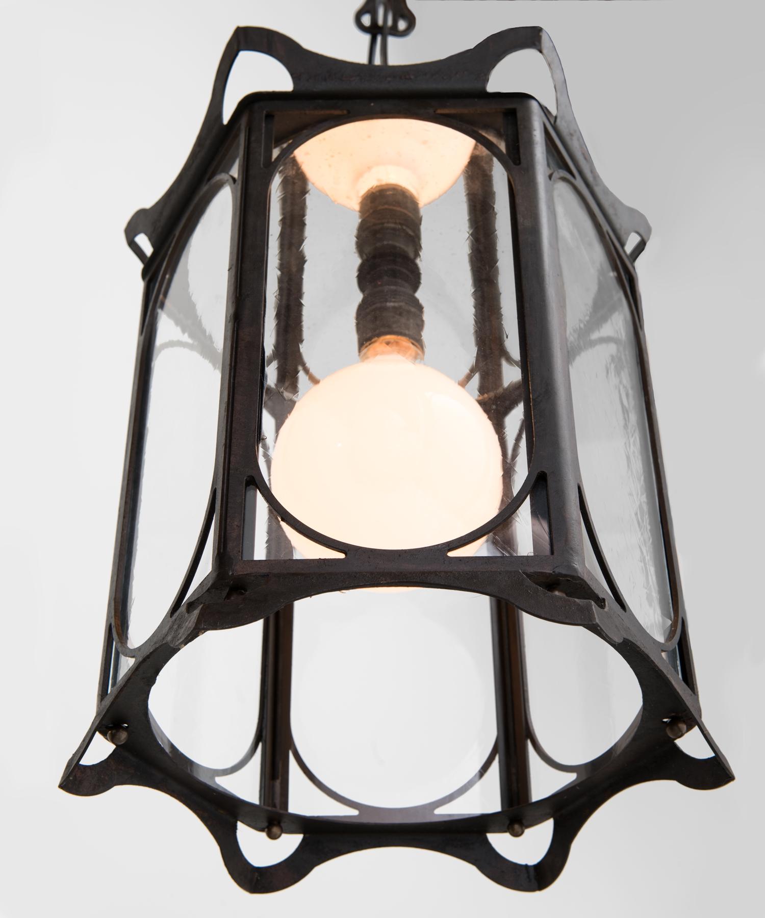 Italian Metal and Glass Lantern, Made in Italy For Sale