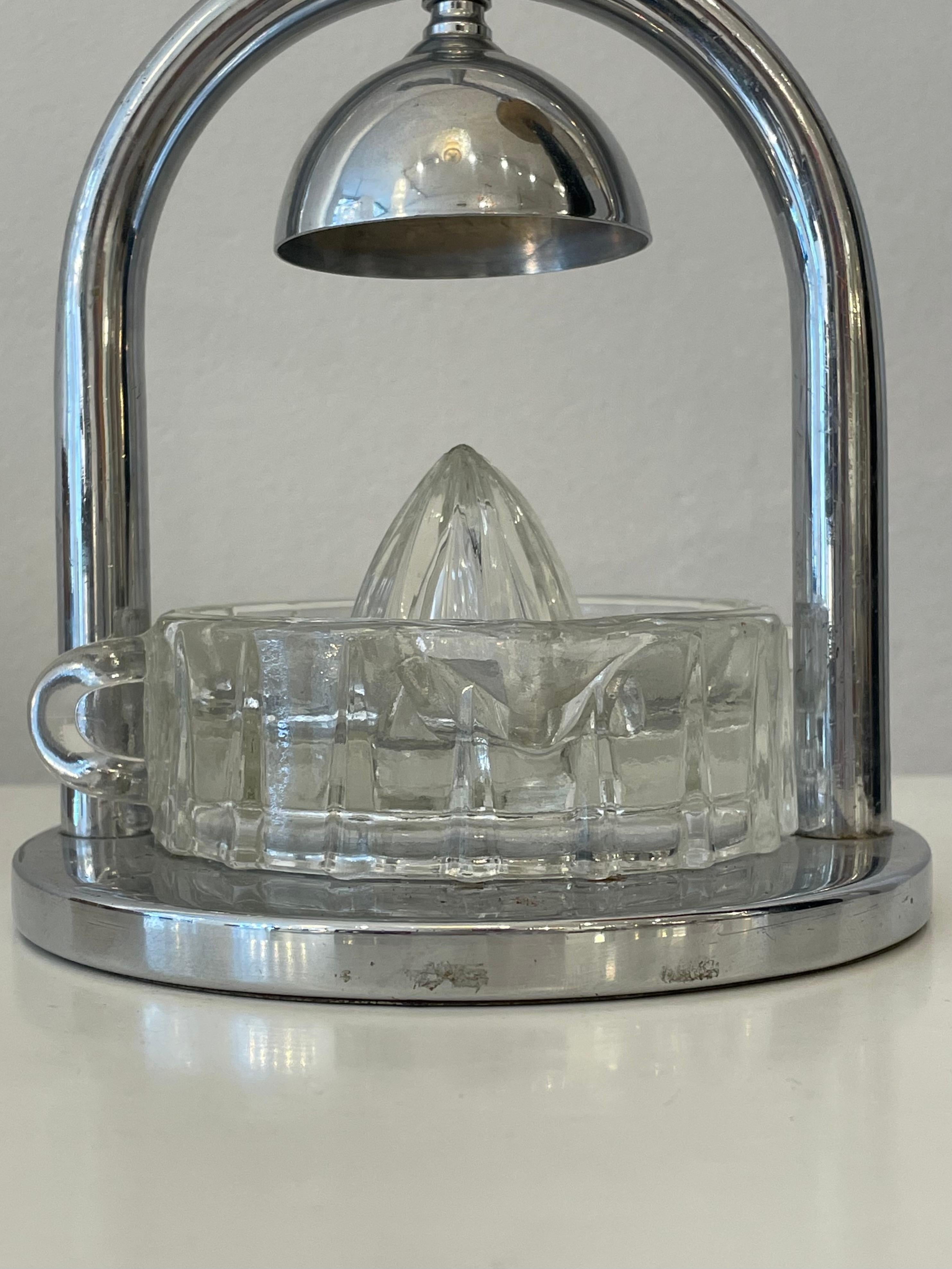 Mid-Century Modern Metal and Glass Modernist Citrus Squeezer by Jacques Adnet, France, 1930s For Sale