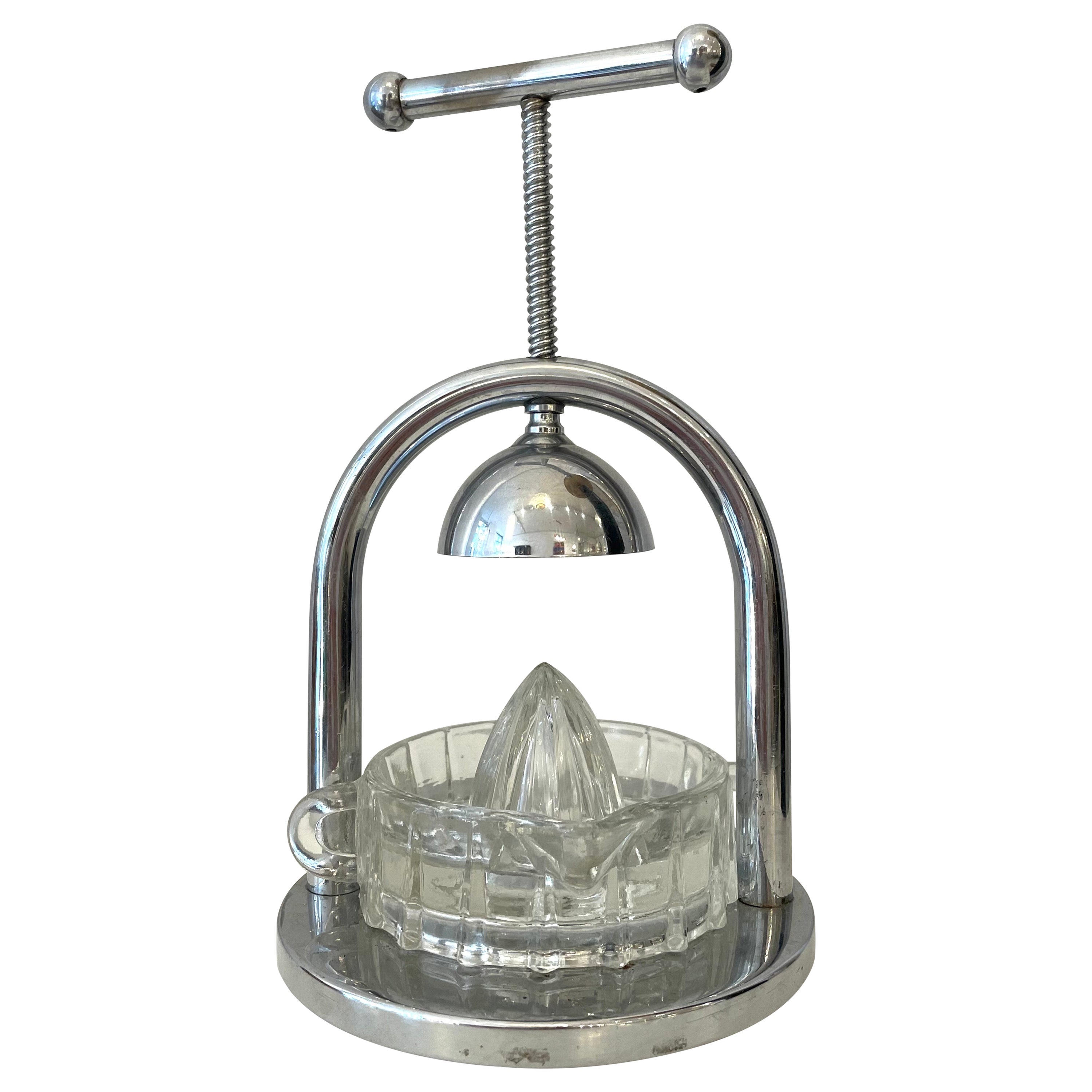Metal and Glass Modernist Citrus Squeezer by Jacques Adnet, France, 1930s