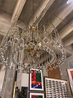 Metal and Glass Raindrop Crystal Waterfall Chandelier