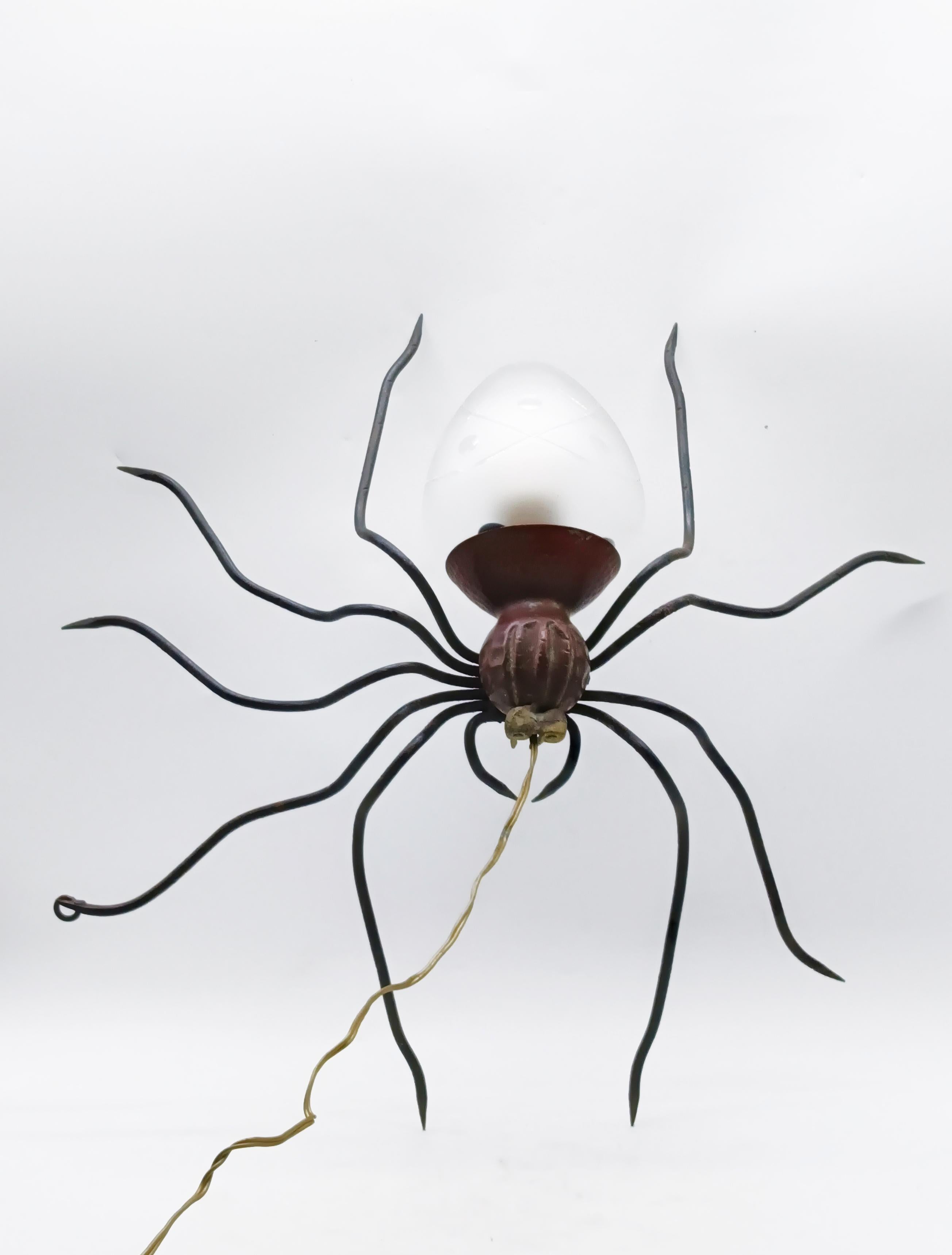 Metal and Glass Spider Wall Lamp, Italy, 1950s For Sale 6