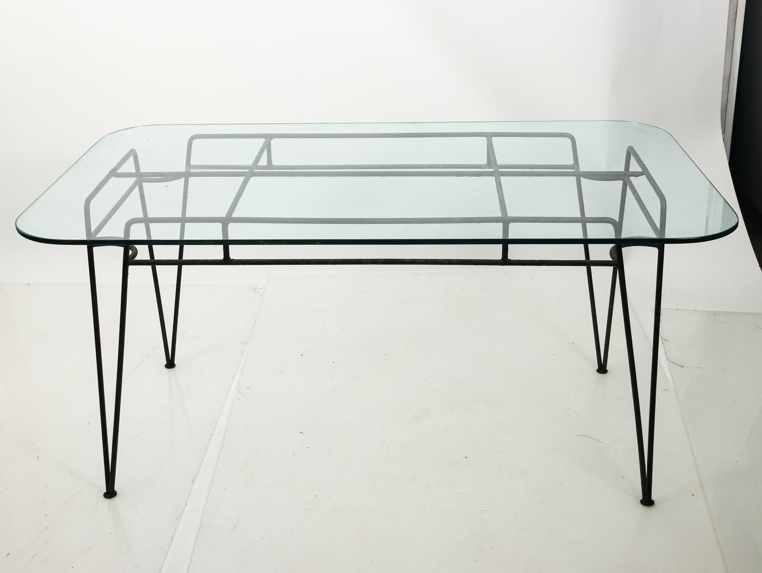 Metal and Glass Top Dining Table by Russell Woodward In Good Condition In Stamford, CT