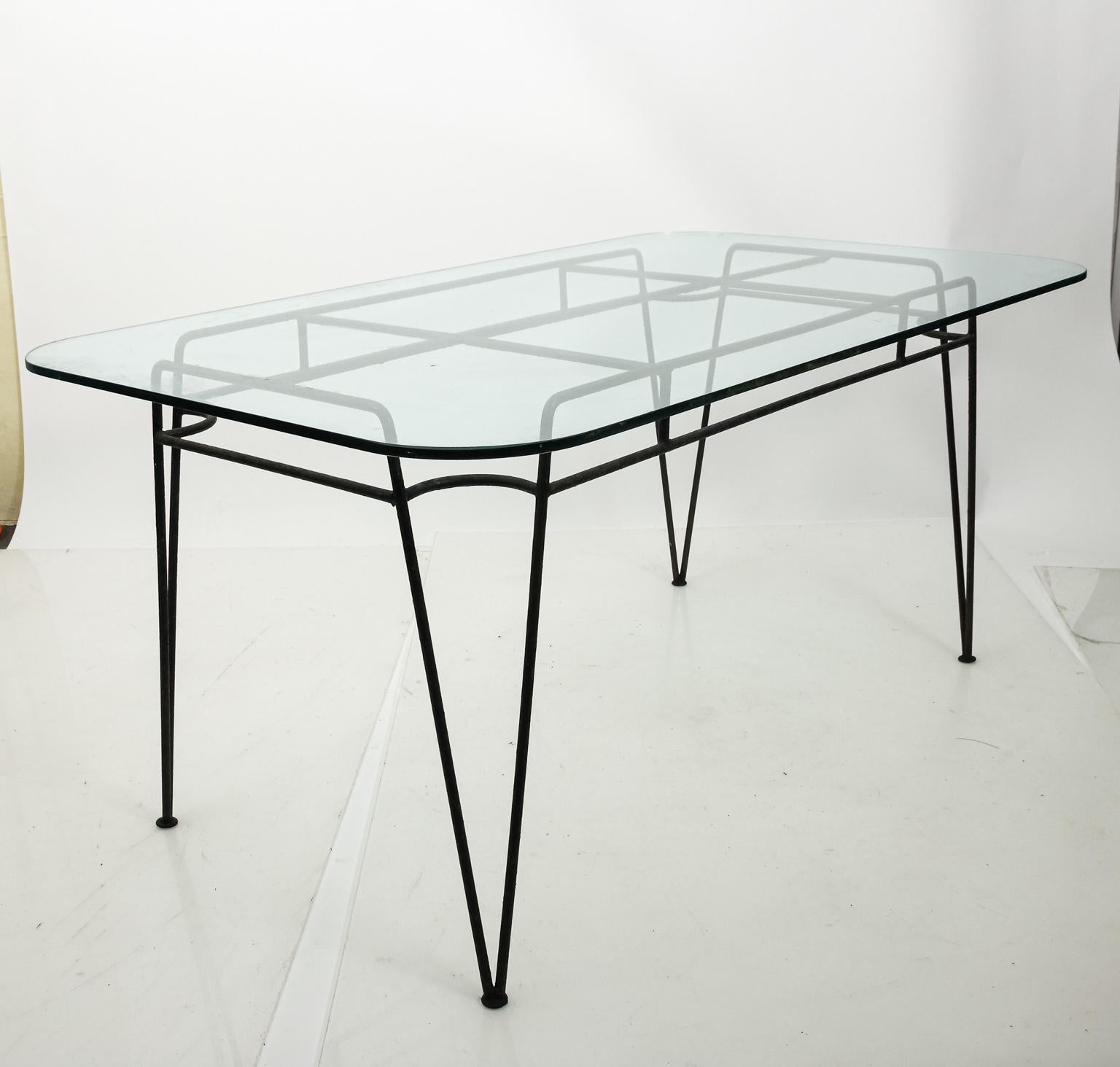 20th Century Metal and Glass Top Dining Table by Russell Woodward