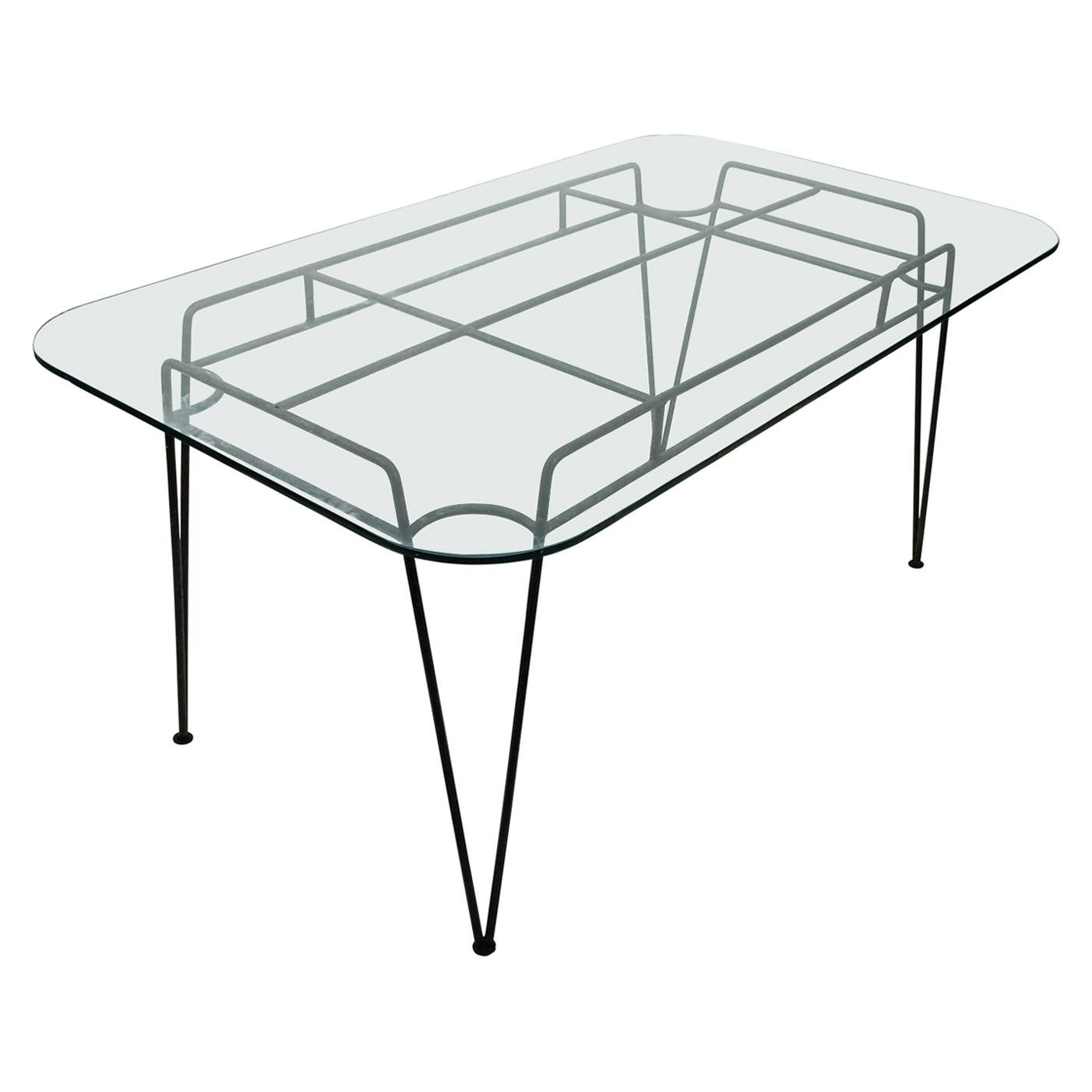Metal and Glass Top Dining Table by Russell Woodward