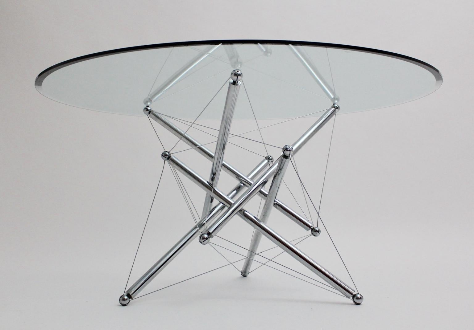 Mid-Century Modern Metal and Glass Vintage Dining Table Style Theodore Waddell 1980s For Sale