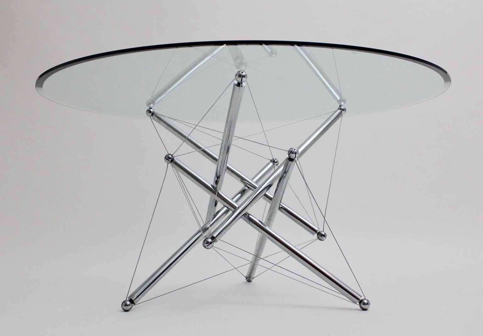 Vintage-Esstisch aus Metall und Glas im Vintage-Stil von Theodore Waddell, 1980er Jahre (Moderne der Mitte des Jahrhunderts) im Angebot