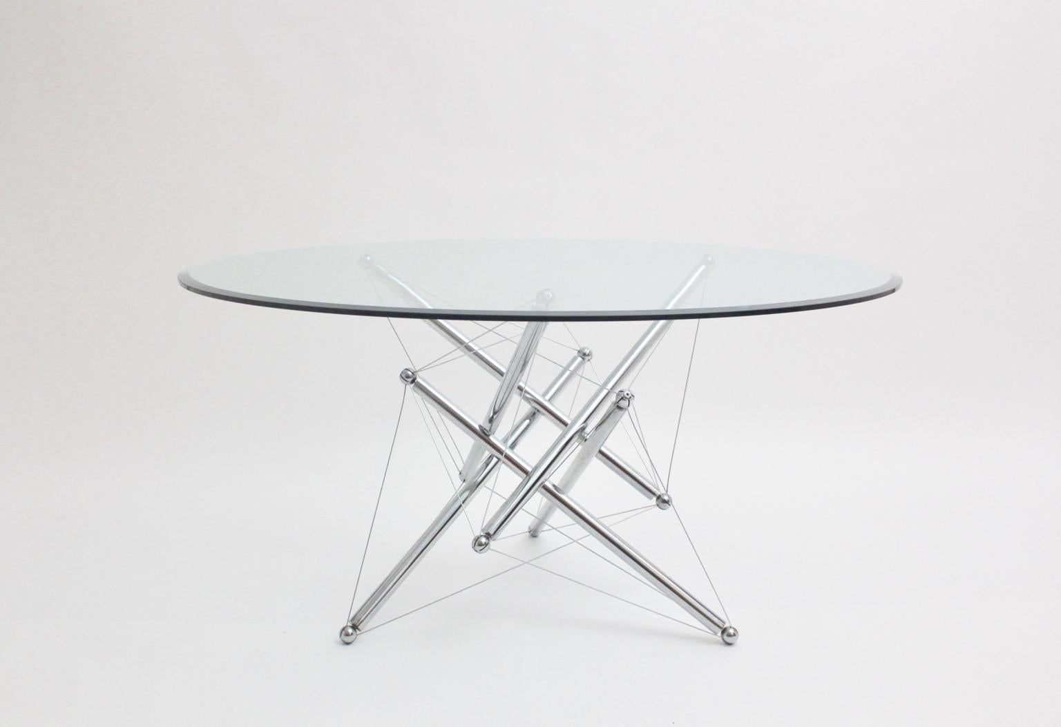 Polychromed Metal and Glass Vintage Dining Table Style Theodore Waddell 1980s For Sale