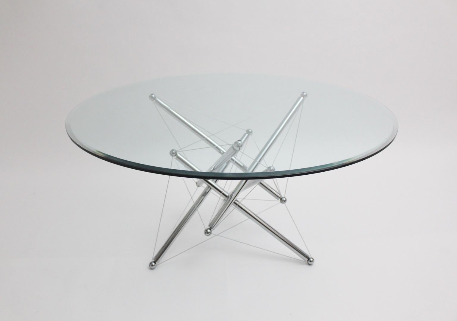 Metal and Glass Vintage Dining Table Style Theodore Waddell 1980s In Good Condition For Sale In Vienna, AT