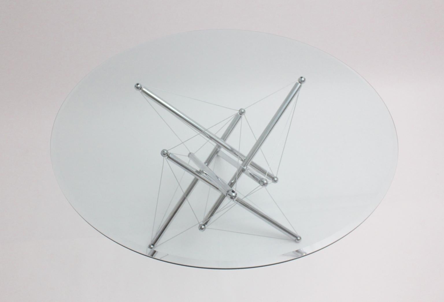 Late 20th Century Metal and Glass Vintage Dining Table Style Theodore Waddell 1980s For Sale